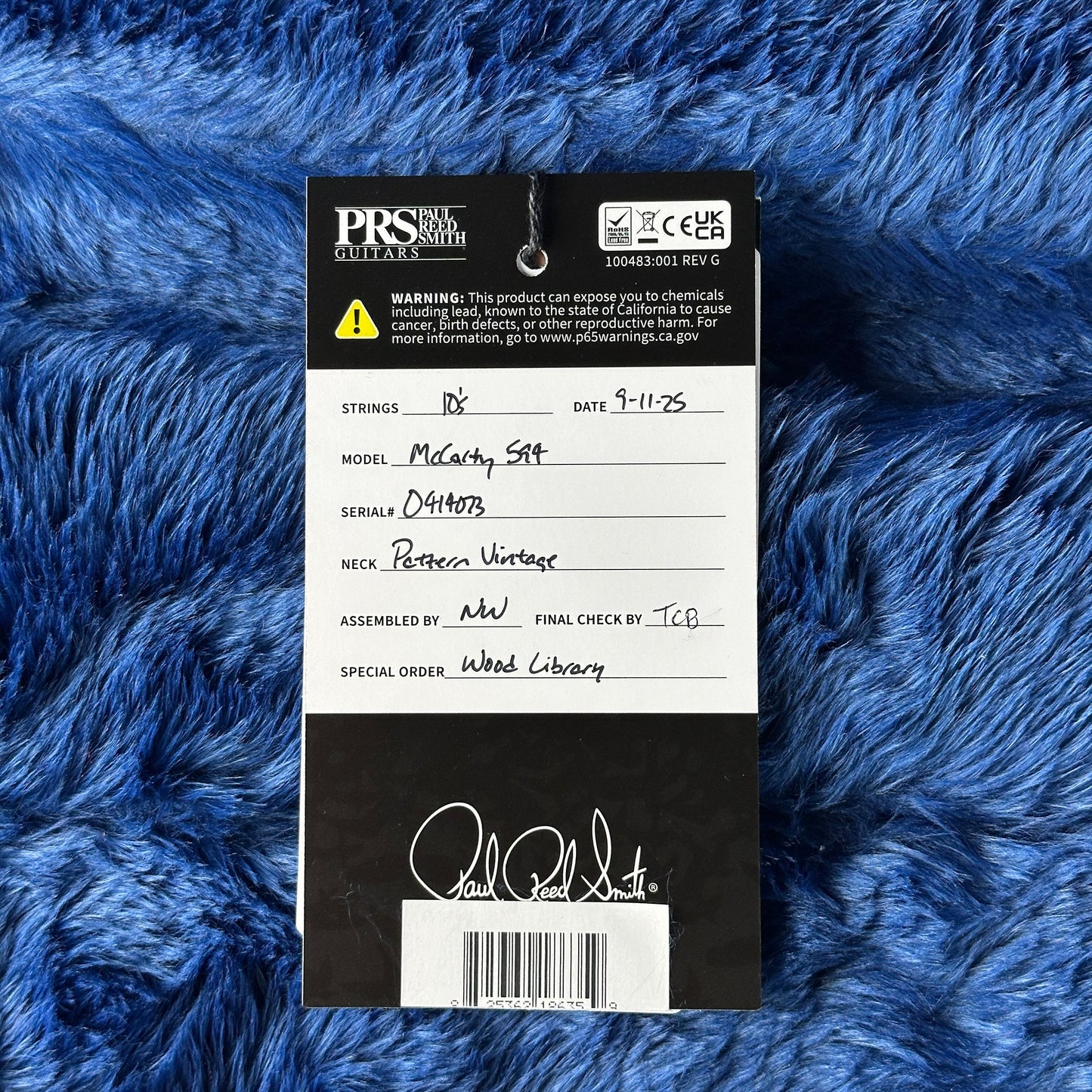 PRS Wood Library McCarty 594 Korina Charcoal Satin RW neck w/case 0414073