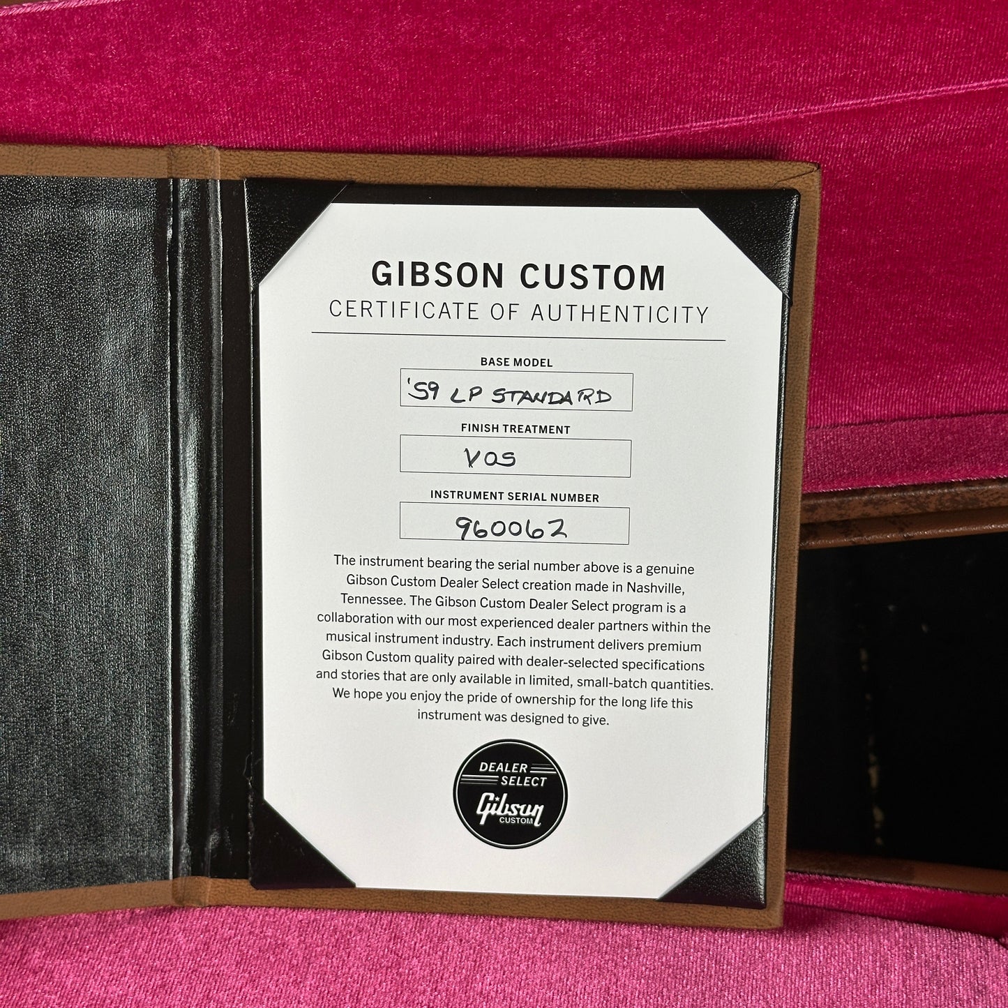 Gibson Custom Dealer Select 1959 Les Paul Standard Chambered Cobra Burst VOS w/case 960062