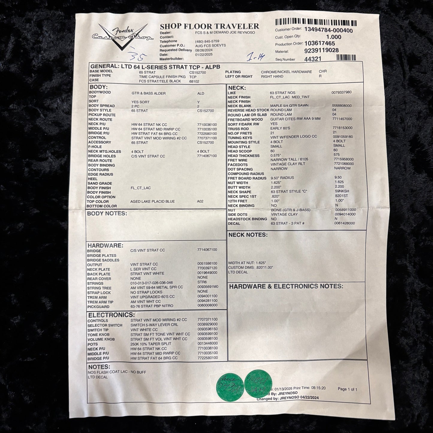 Fender Custom Shop Limited 1964 L-Series Stratocaster Time Capsule - Aged Lake Placid Blue