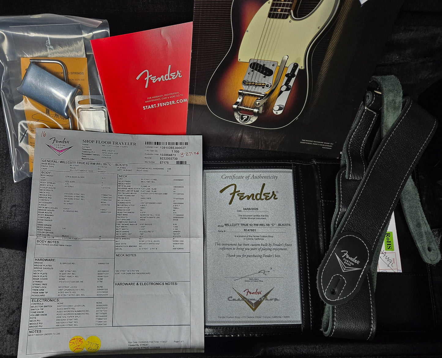 Fender Custom Shop Willcutt True '62 Journeyman Relic Black Over 3-Tone Sunburst 59 C (651)