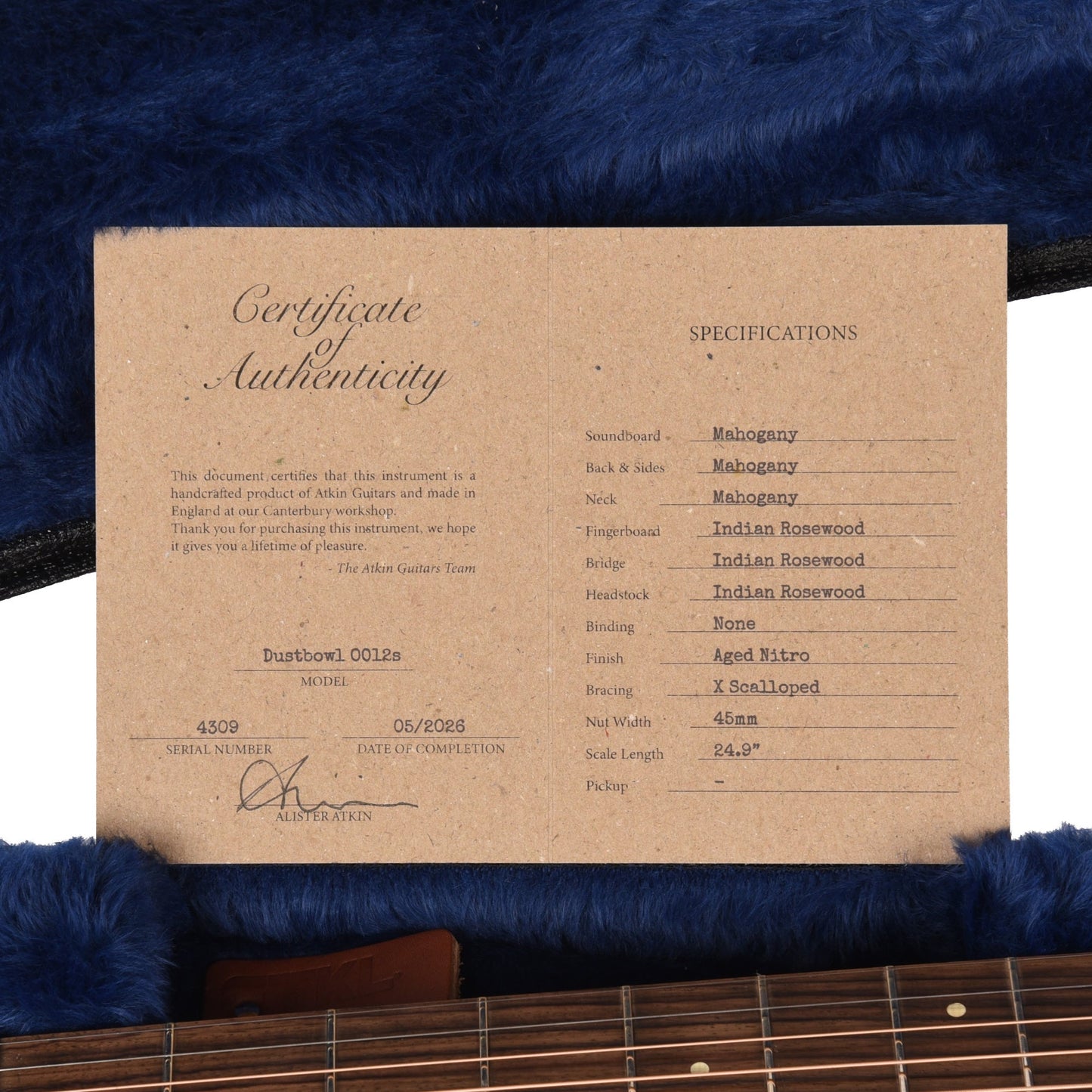 Atkin Dust Bowl 00 12-Fret Mahogany Natural w/Slotted Headstock