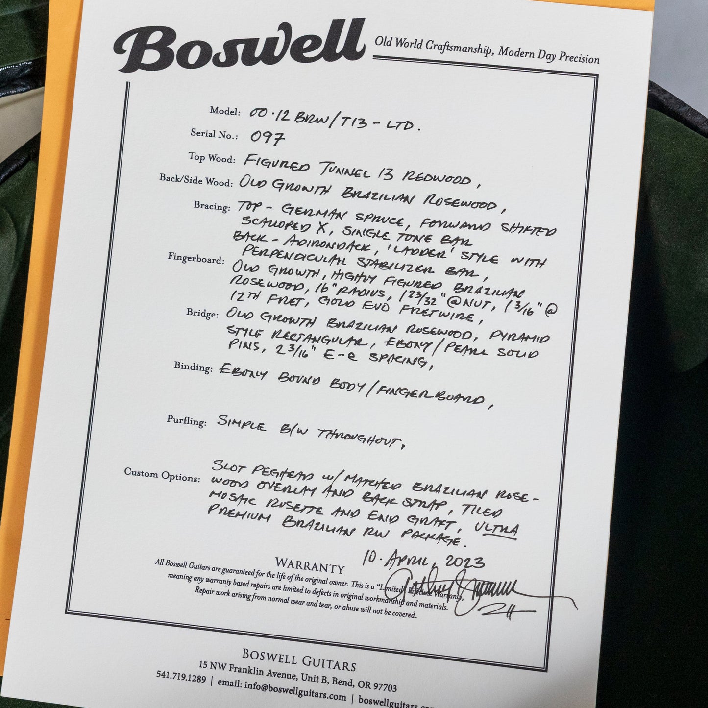 Boswell 00-12B Brazilian Rosewood, Figured Tunnel 13 Redwood Top