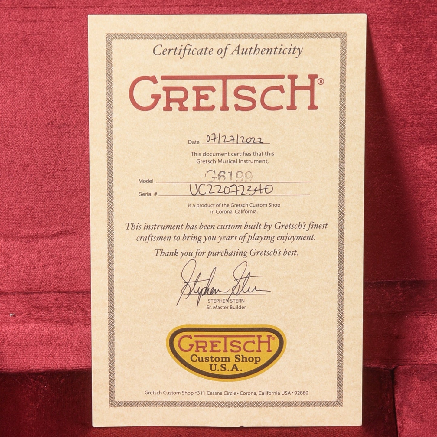 Gretsch Custom Shop Stephen Stern Masterbuilt G6199 Rosewood 2022 - Zac Brown
