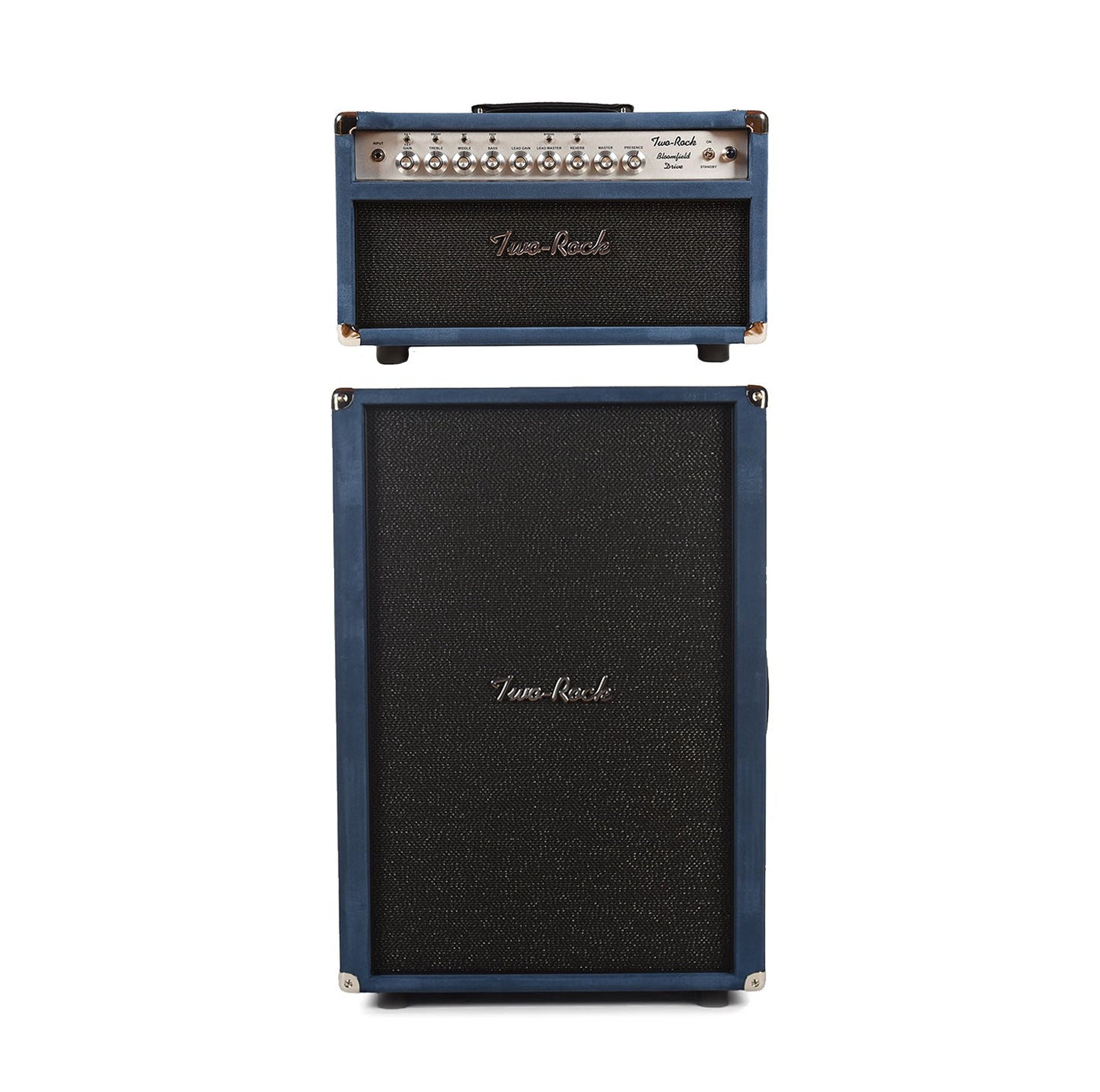 Two Rock Bloomfield Drive 100/50W Head and 2x12 Vertical Cabinet Denim Suede w/ Sparkle Matrix Grill Cloth Bundle