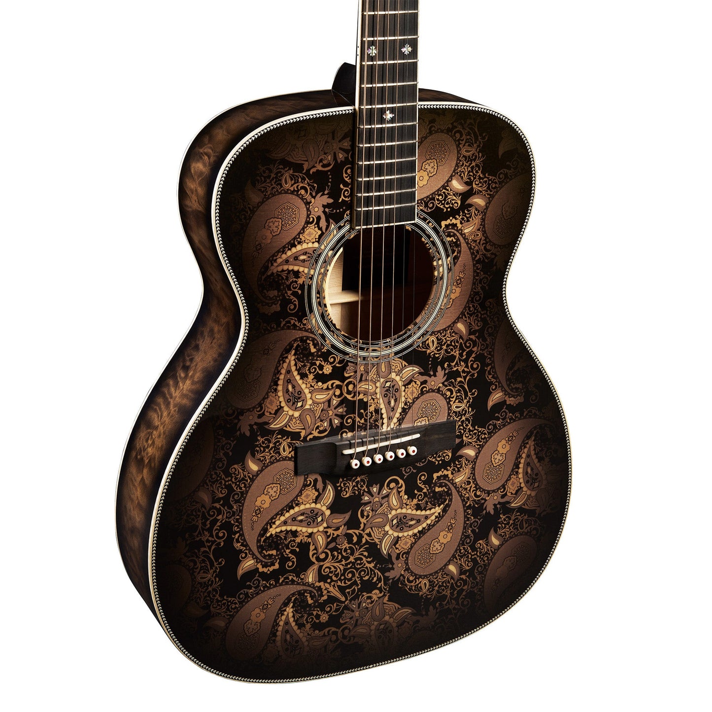 Martin Custom Shop M/0000-14F Quilted Maple/Engelmann Spruce Acoustic Electric Guitar - Paisley Ember Burst