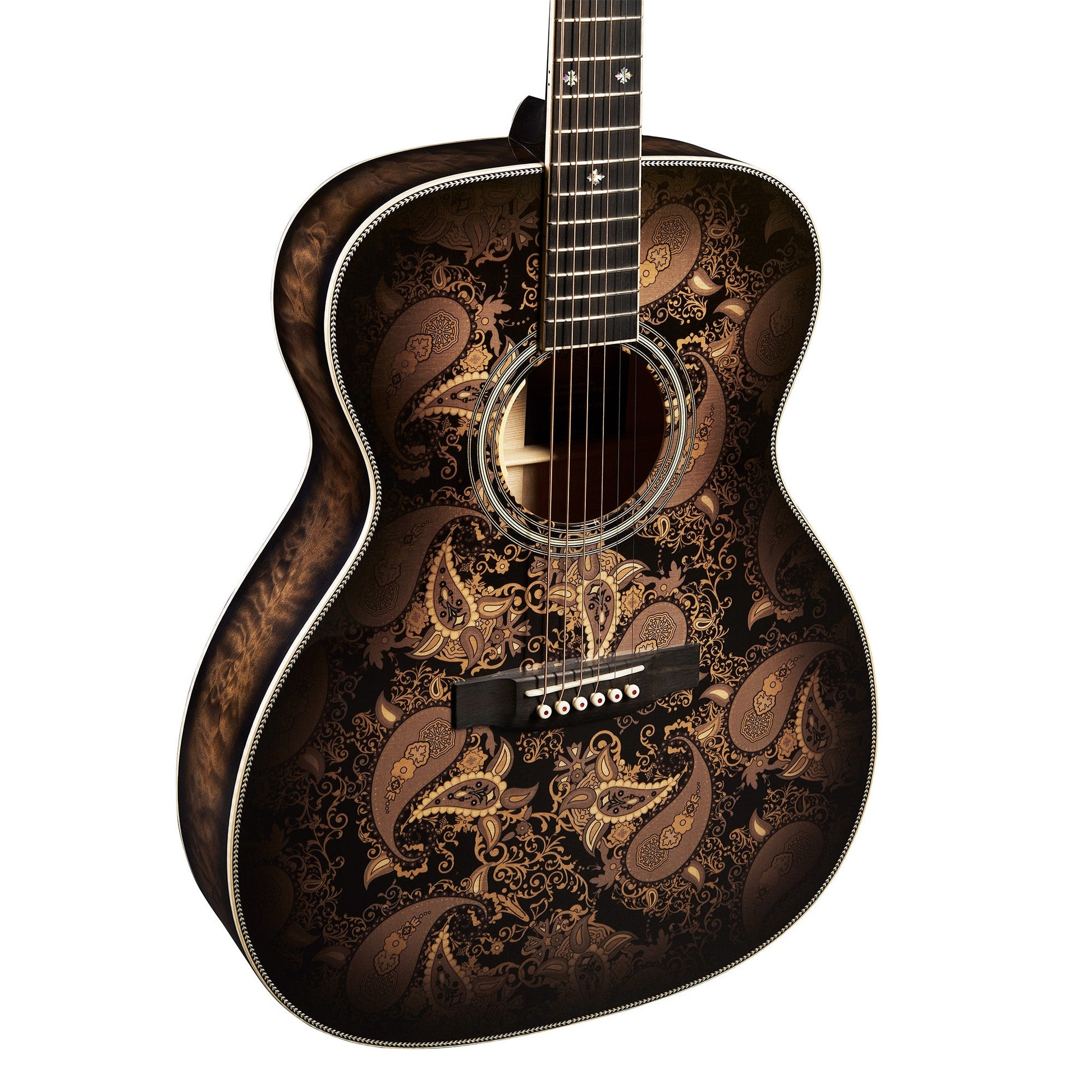 Martin Custom Shop M/0000-14F Quilted Maple/Engelmann Spruce Acoustic Electric Guitar - Paisley Ember Burst