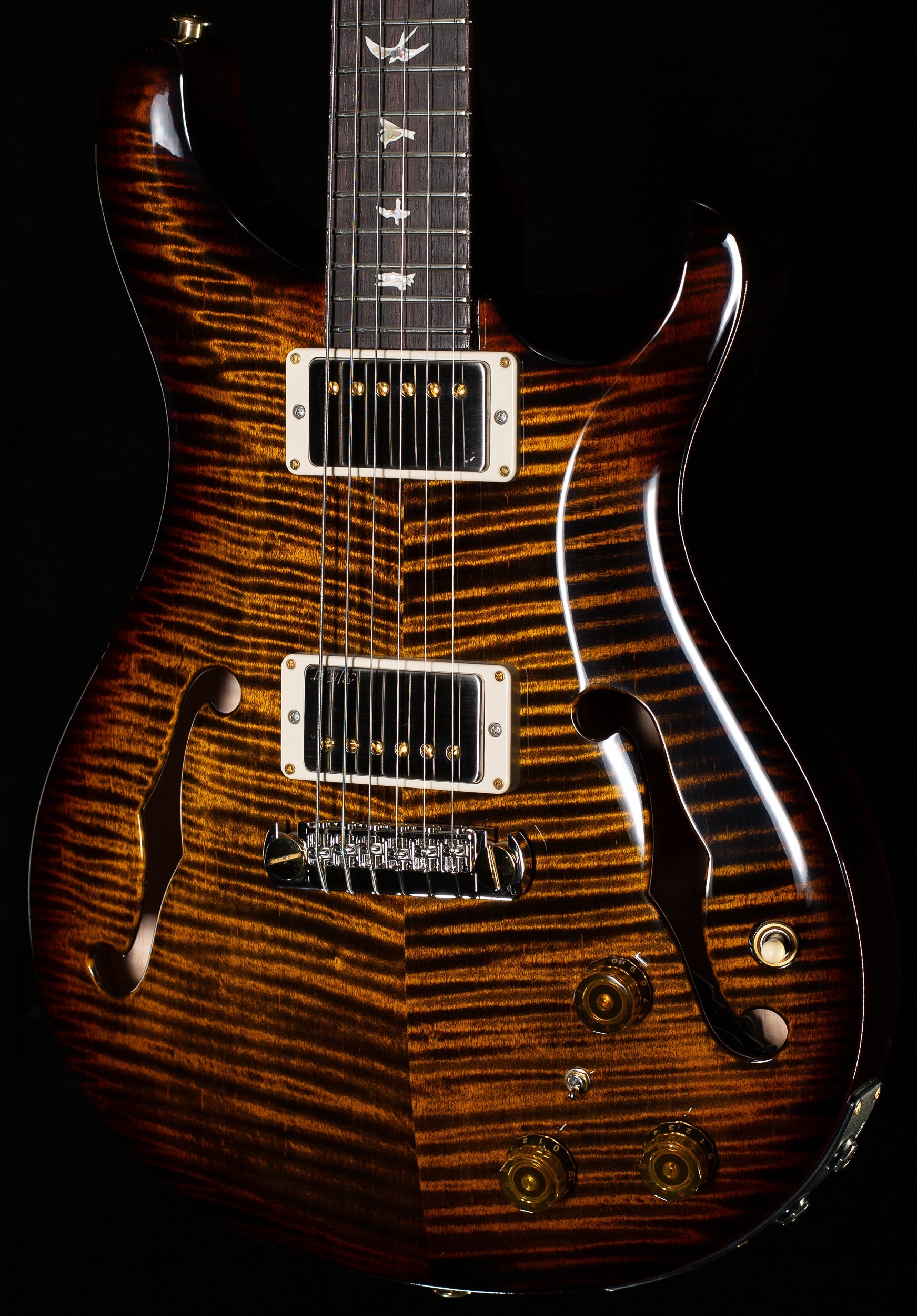 PRS Hollowbody II Piezo Black Gold Wraparound Burst 10 Top (829)