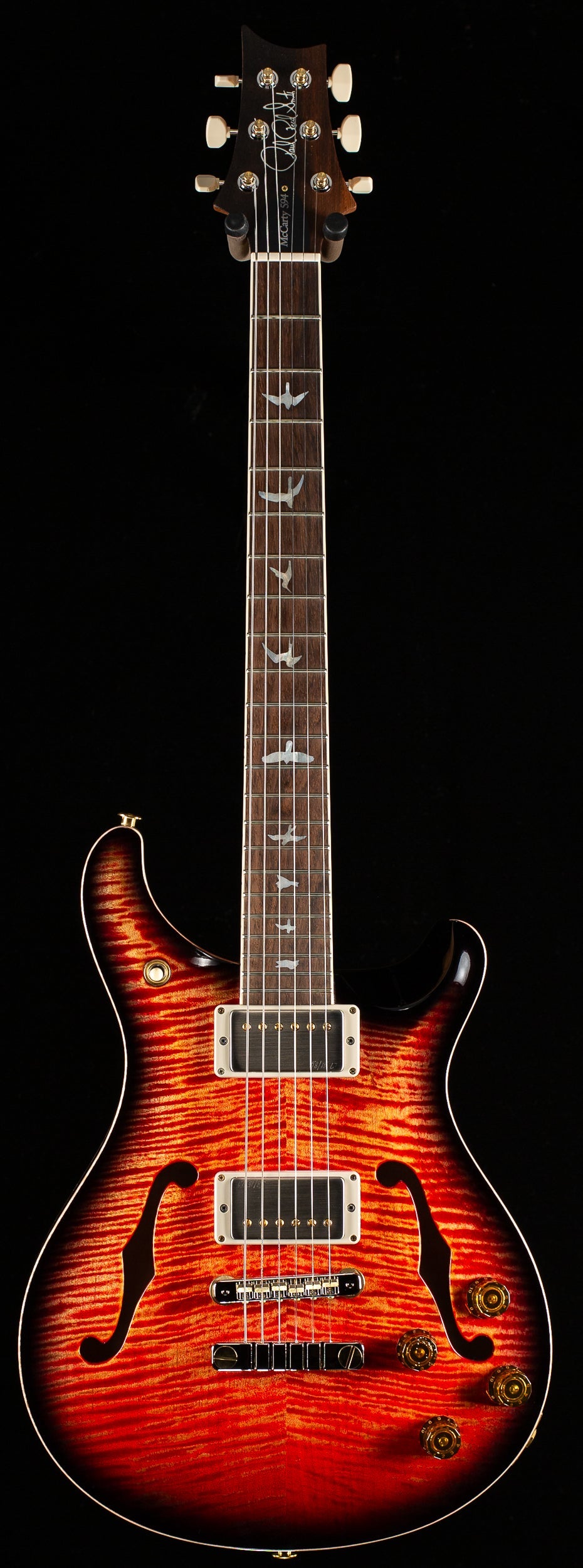 PRS Wood Library McCarty 594 Hollowbody II Torrefied Maple Neck Brazilian Rosewood Blood Orange Smokeburst 10 Top (401)