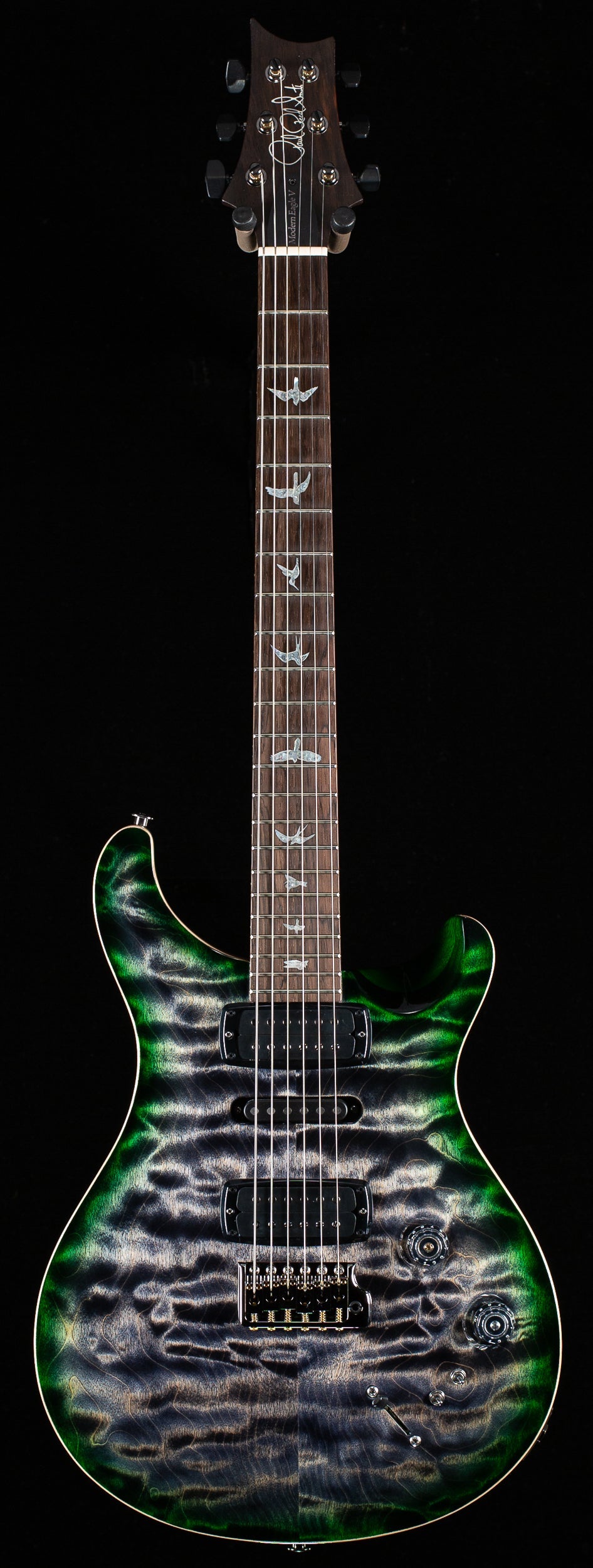 PRS Willcutt Exclusive Wood Library Modern Eagle V Charcoal Jade Burst Quilted Maple 10-Top (208)