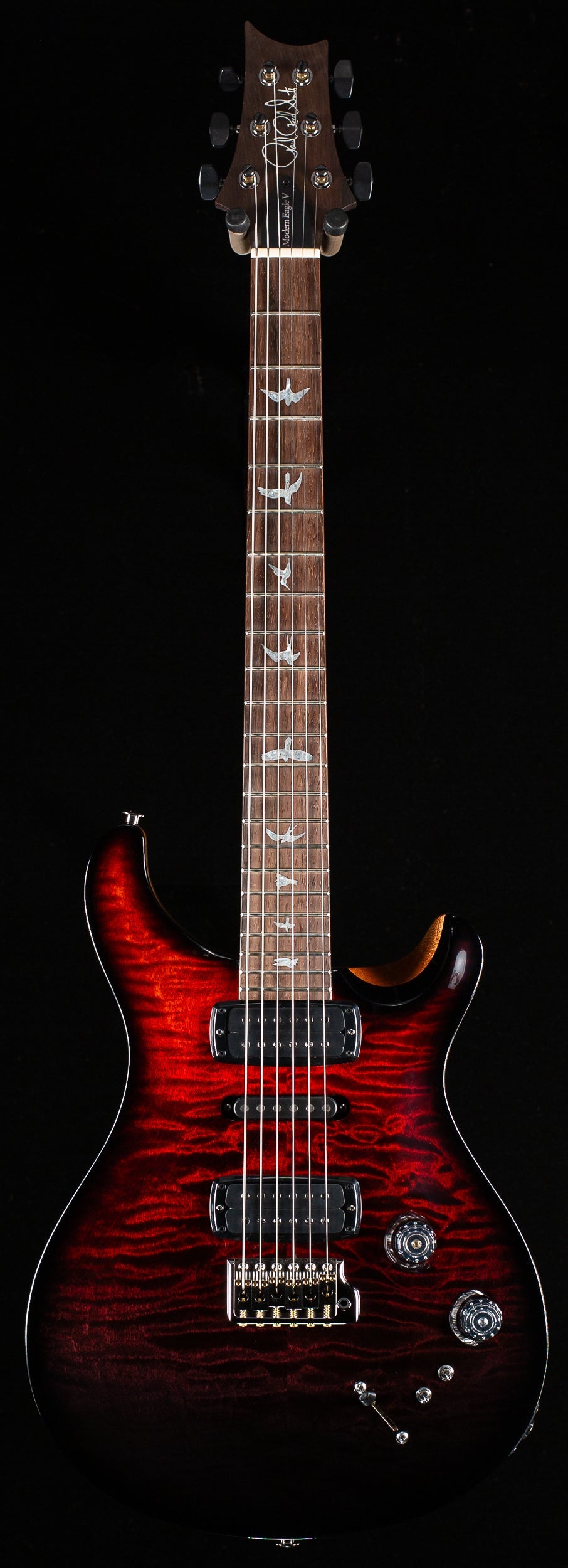 PRS Willcutt Exclusive Wood Library Modern Eagle V Fire Red/Gray Black Fade Quilted Maple 10 Top (215)