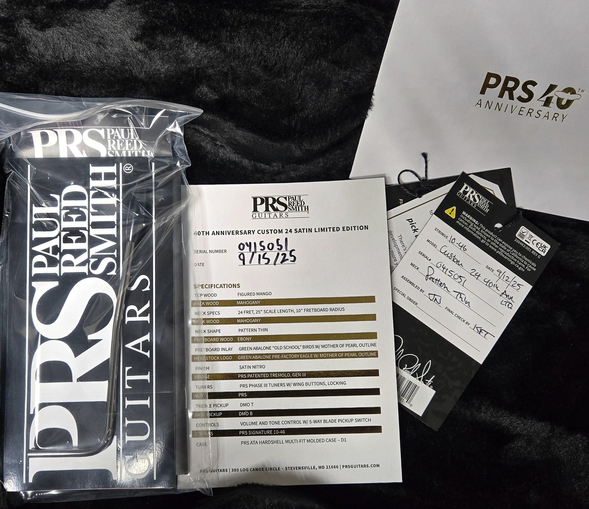 PRS 40th Anniversary Custom 24 Satin Figured Mango Top Charcoal (051)