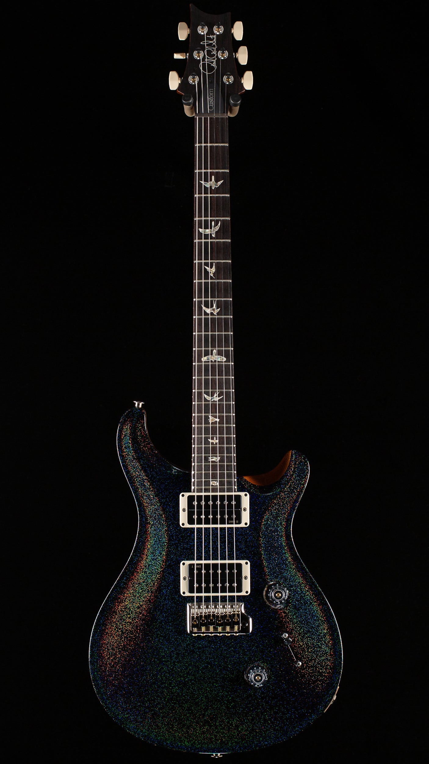 PRS Custom 24 Black Rainbow Holoflake Top Natural Back (030)