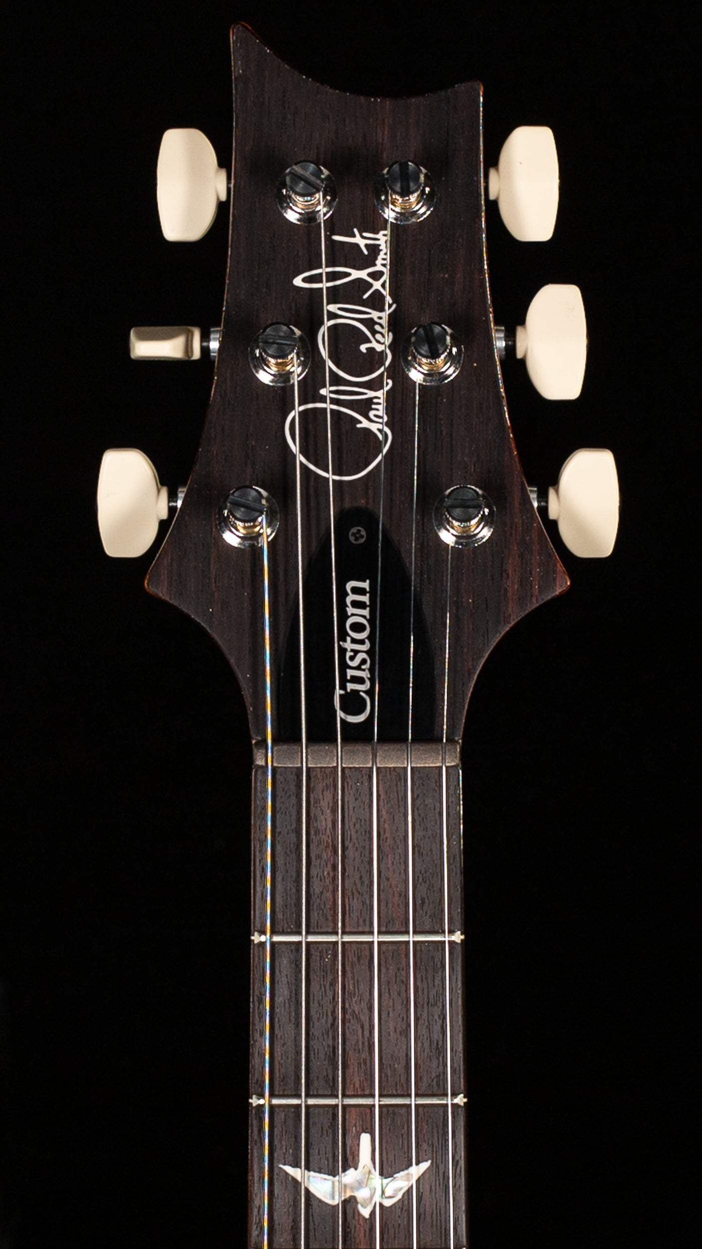 PRS Custom 24 Black Rainbow Holoflake Top Natural Back (030)
