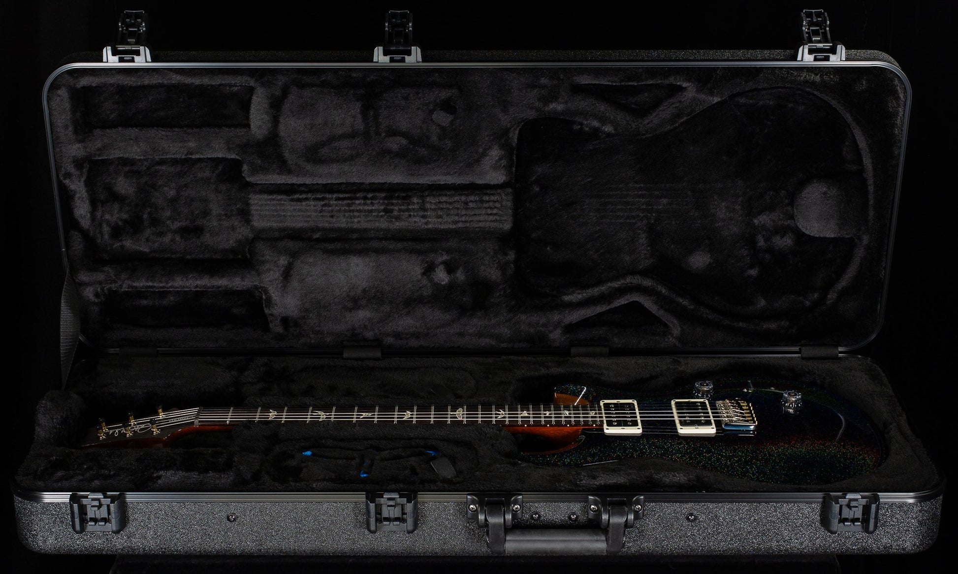 PRS Custom 24 Black Rainbow Holoflake Top Natural Back (030)
