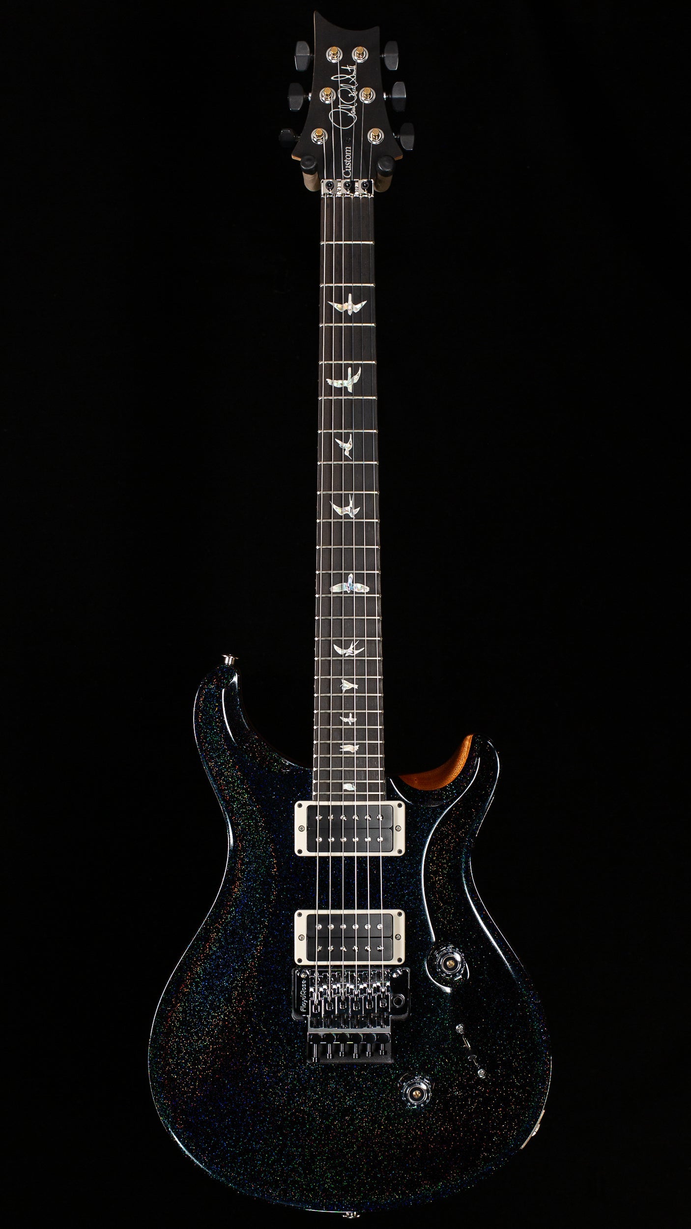 PRS Custom 24 Floyd Black Rainbow Holoflake Top & Binding (800)