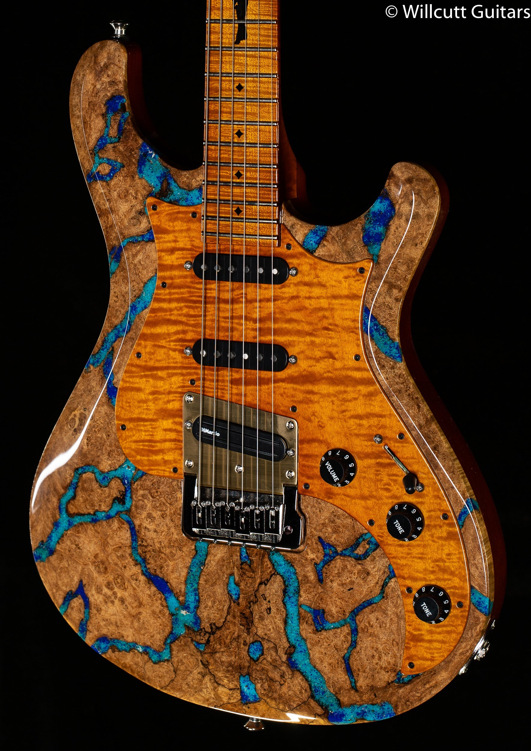 Knaggs Severn Trem Larry Mitchell Model Spalted Maple/Stone Inlay
