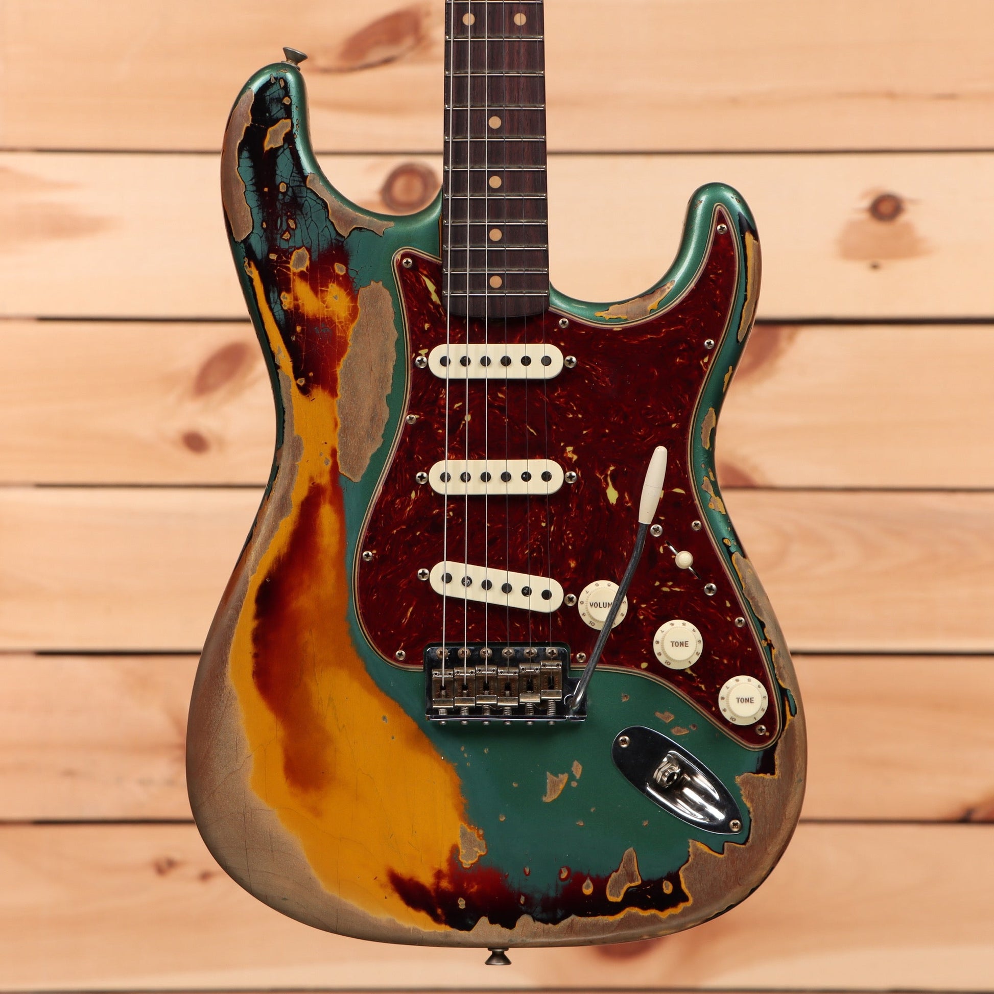 Fender Custom Shop Limited Roasted 1961 Stratocaster Super Heavy Relic - Aged Sherwood Green Metallic over 3 Color Sunburst