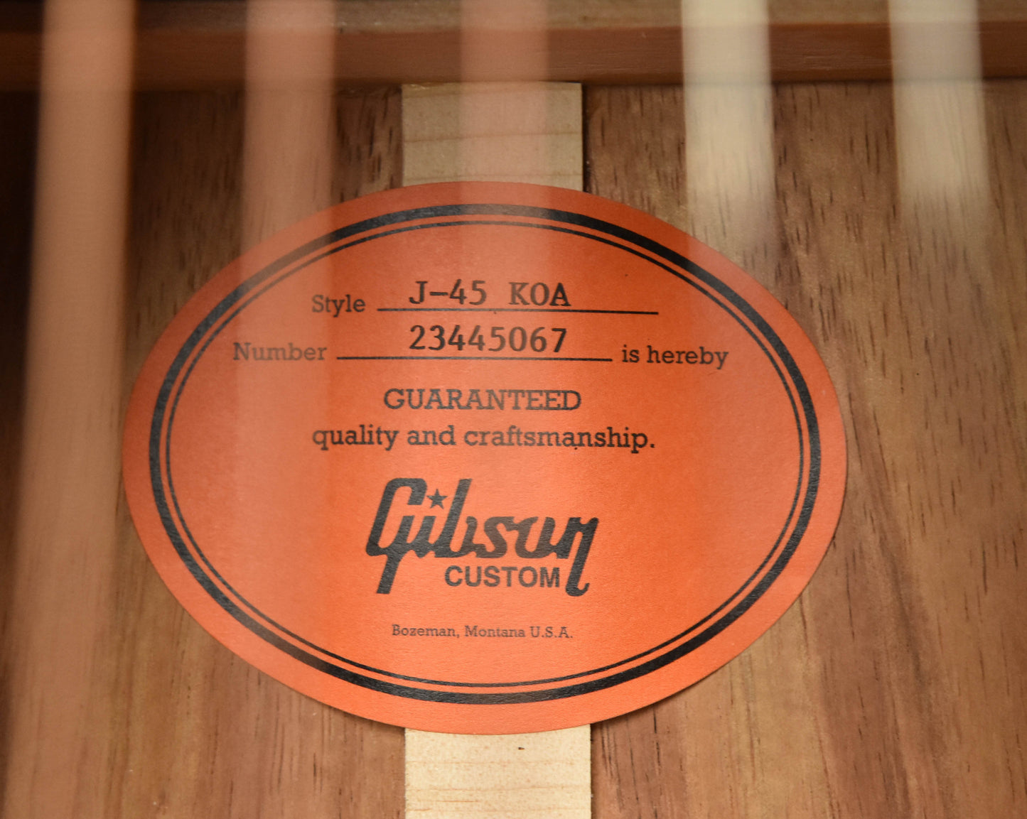 Gibson Custom Shop J-45 Carpathian Spruce Top Koa Back and Sides Honeyburst  Acoustic Guitar