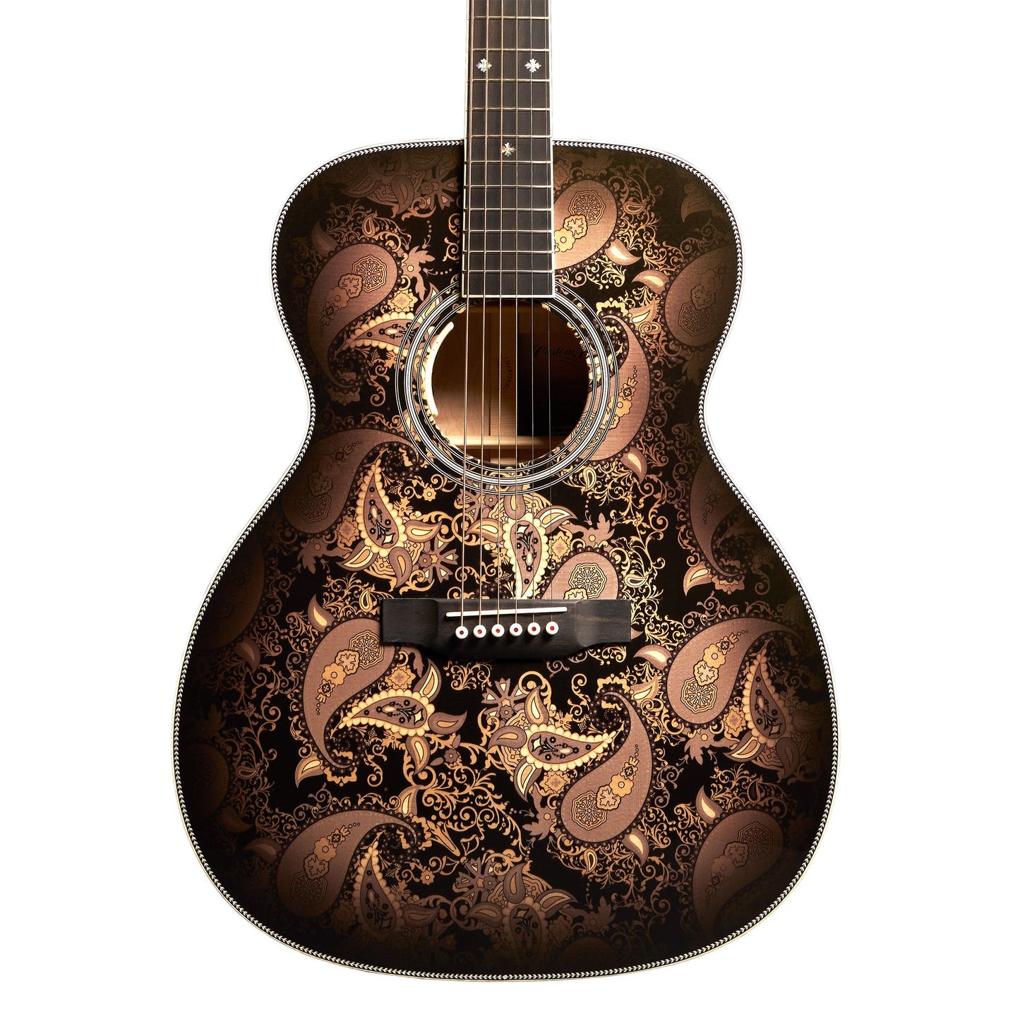 Martin Custom Shop M/0000-14F Quilted Maple/Engelmann Spruce Acoustic Electric Guitar - Paisley Ember Burst