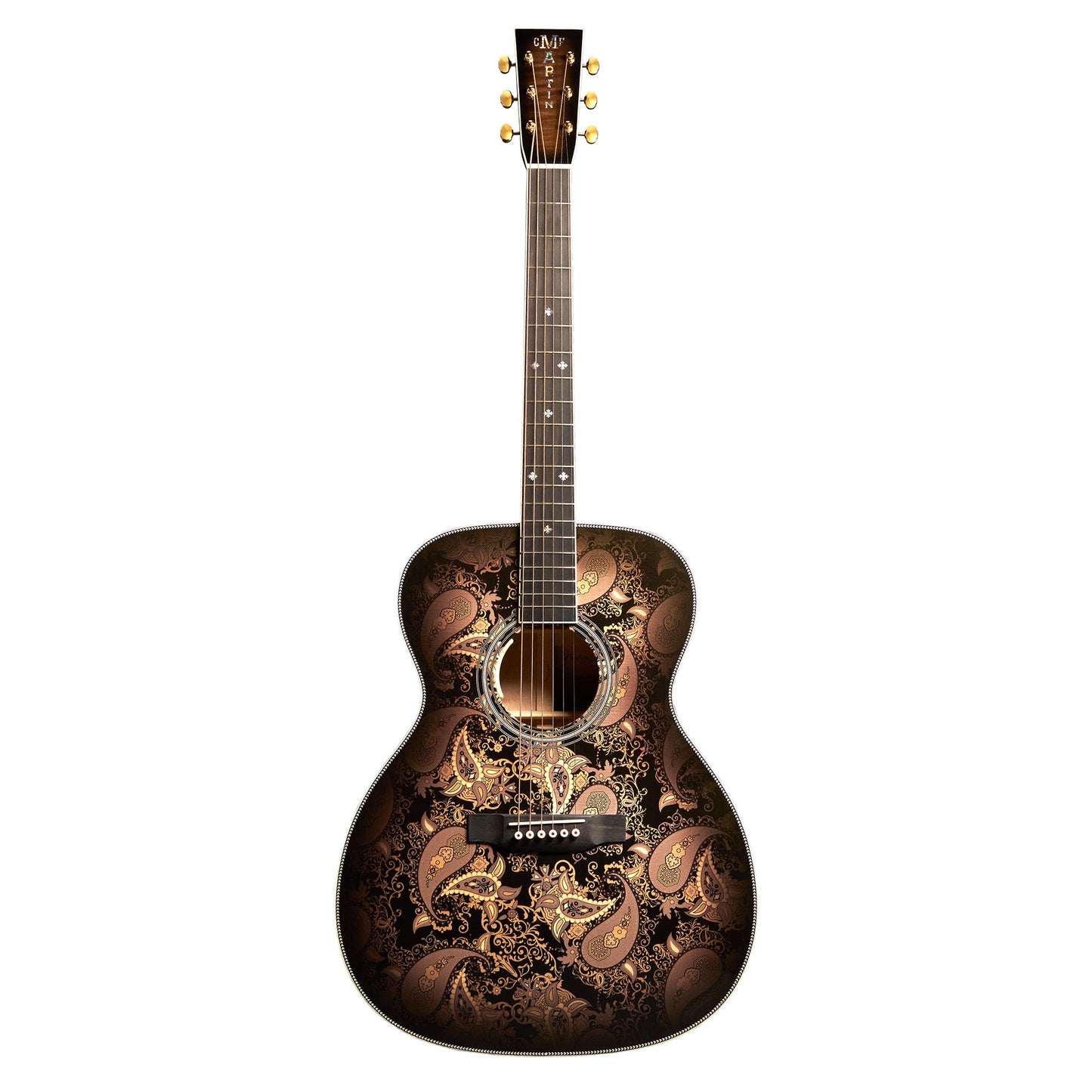 Martin Custom Shop M/0000-14F Quilted Maple/Engelmann Spruce Acoustic Electric Guitar - Paisley Ember Burst