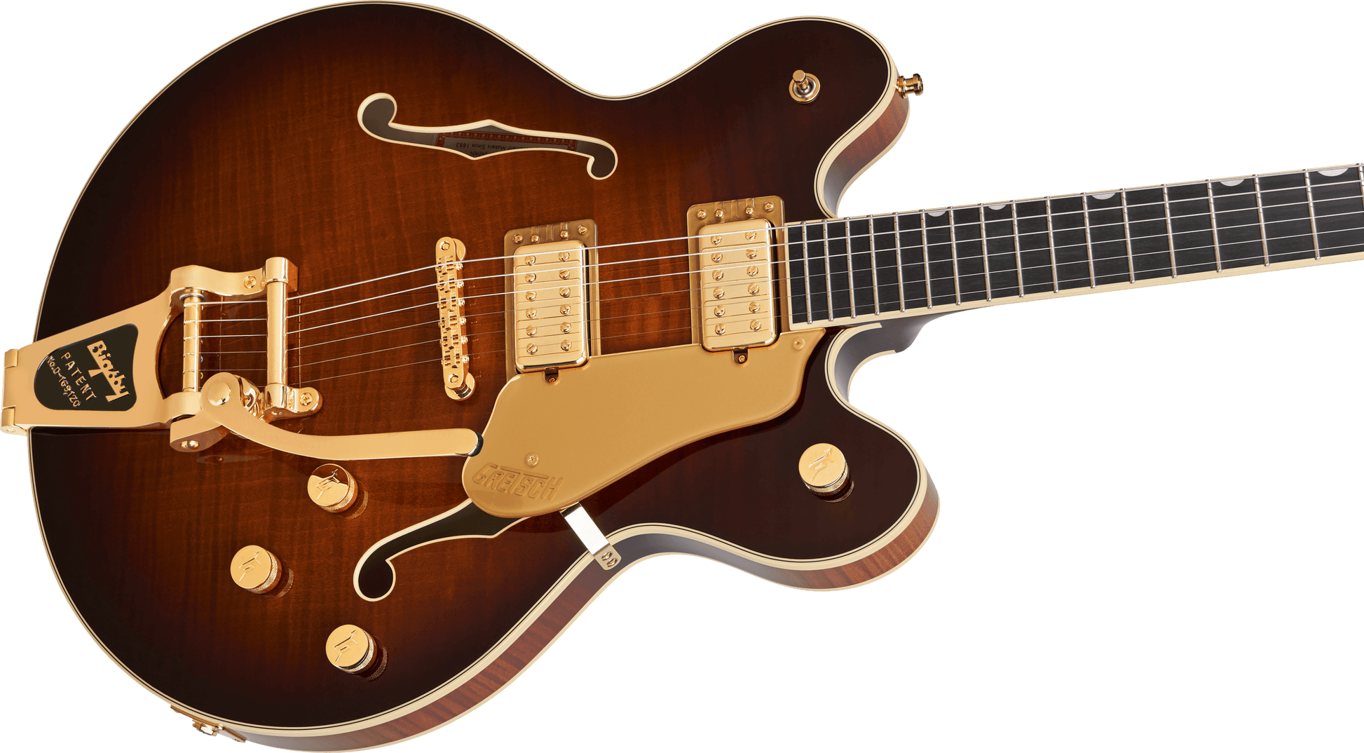 Gretsch Broadkaster LX Figured Center Block with String-Thru Bigsby and Gold Hardware, Ebony Fingerboard, Havana Burst