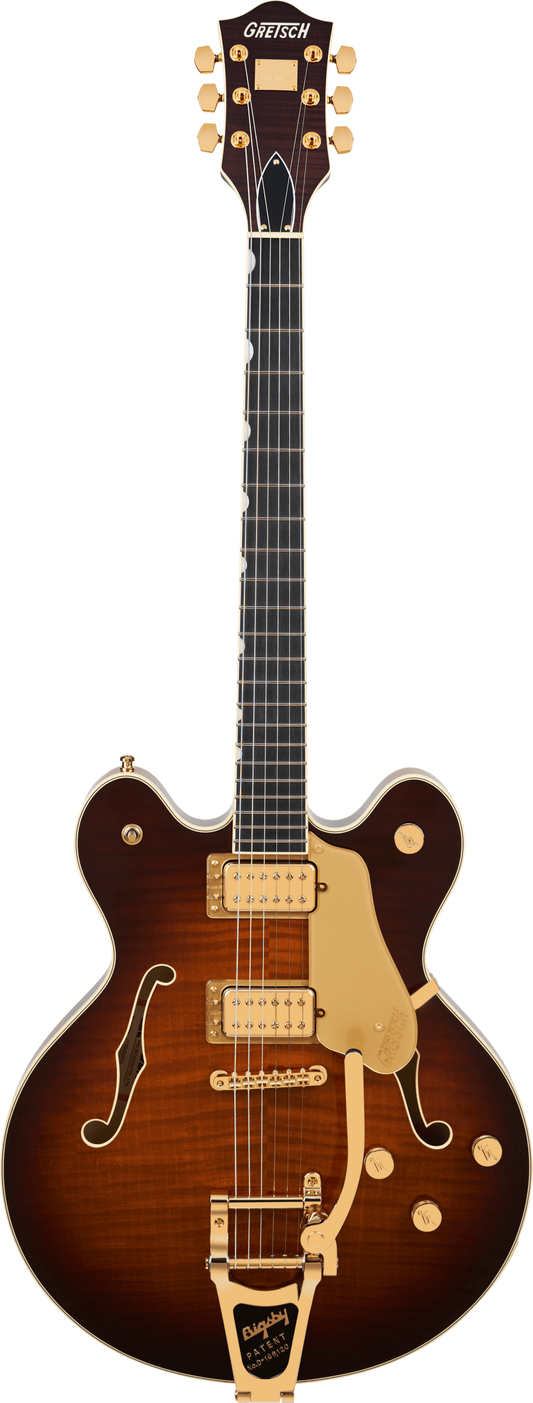 Gretsch Broadkaster LX Figured Center Block with String-Thru Bigsby and Gold Hardware, Ebony Fingerboard, Havana Burst