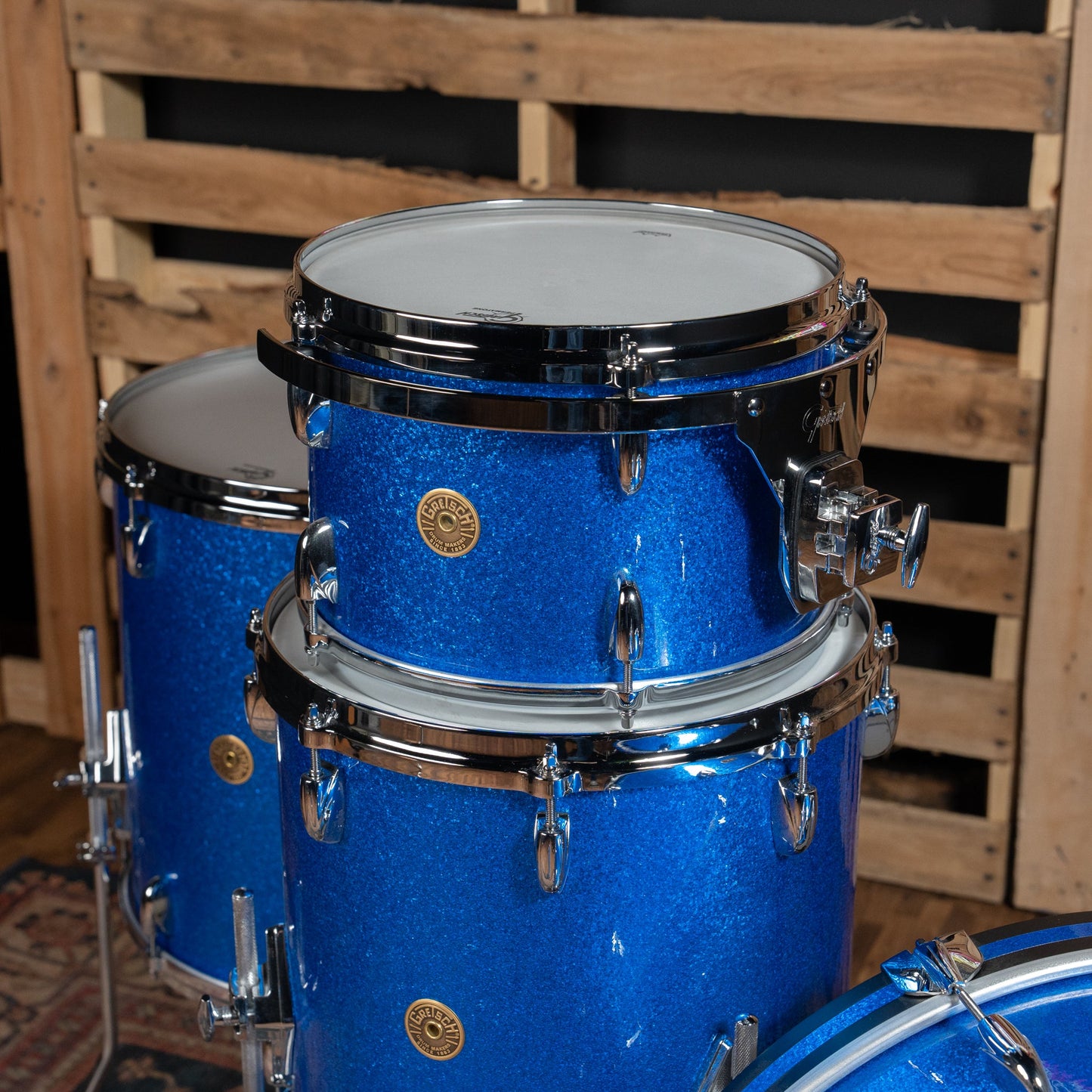 Gretsch USA Custom Nitron 4-Piece Shell Pack, 22" Kick - Blue Sparkle