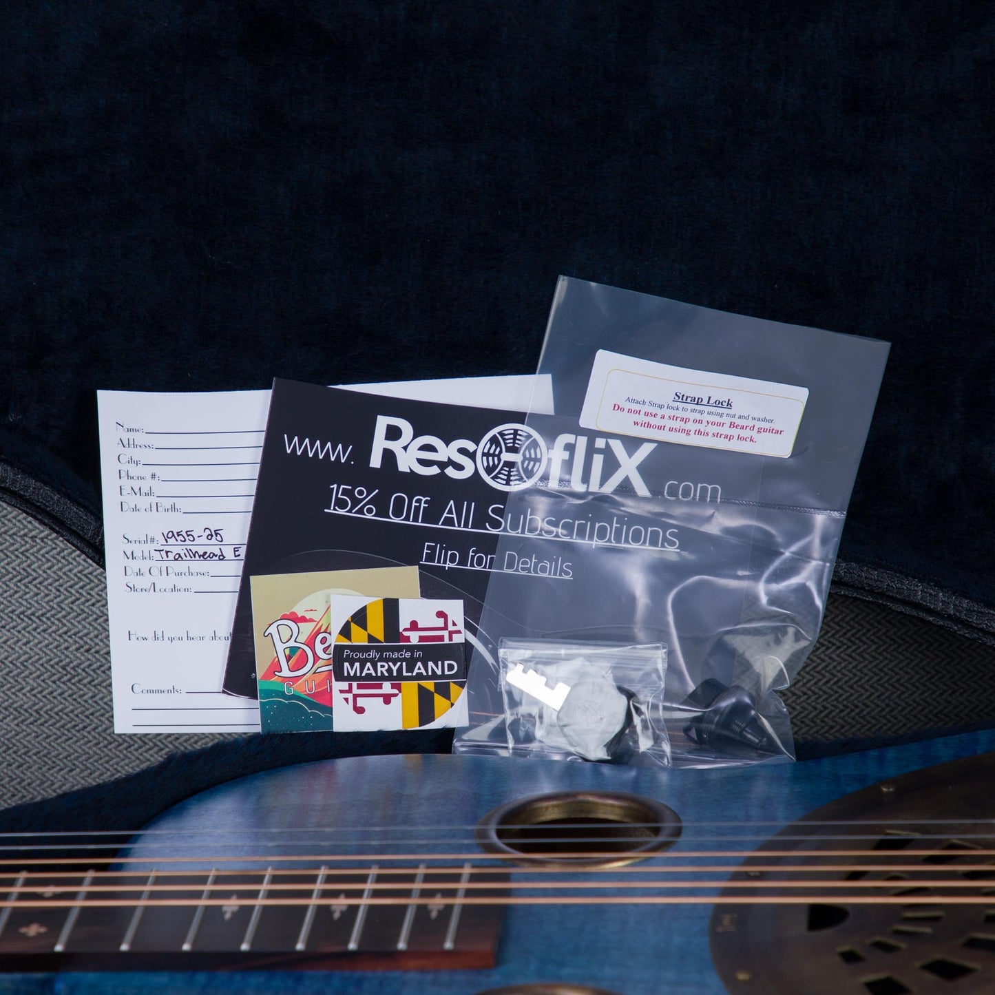 Beard Guitars Trailhead Resonator Curly Maple Acoustic Electric Guitar - Denim Blue - #1955-25