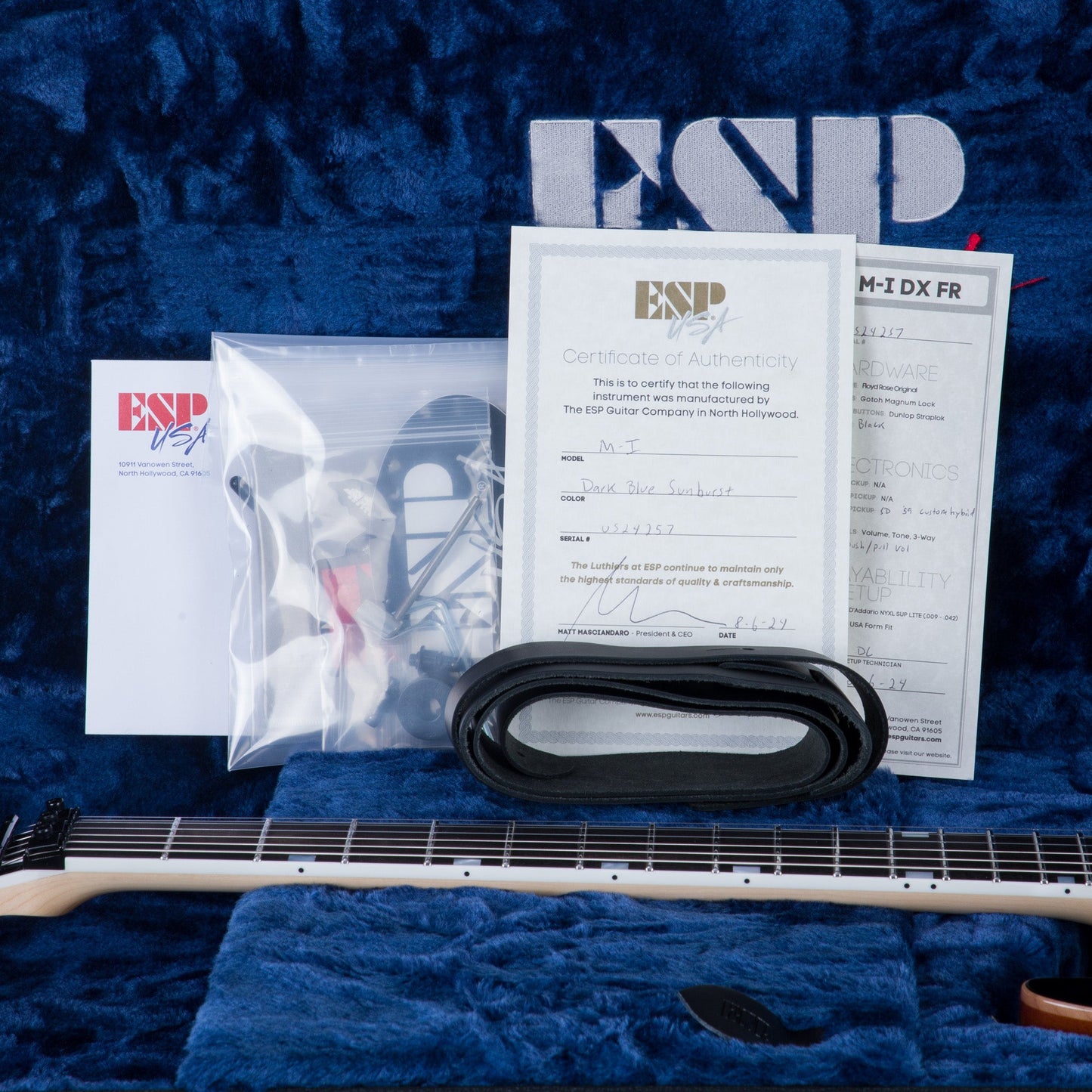 ESP USA M-1 DX FR Electric Guitar - Dark Blue Sunburst - #US24257 - Mint, Open Box