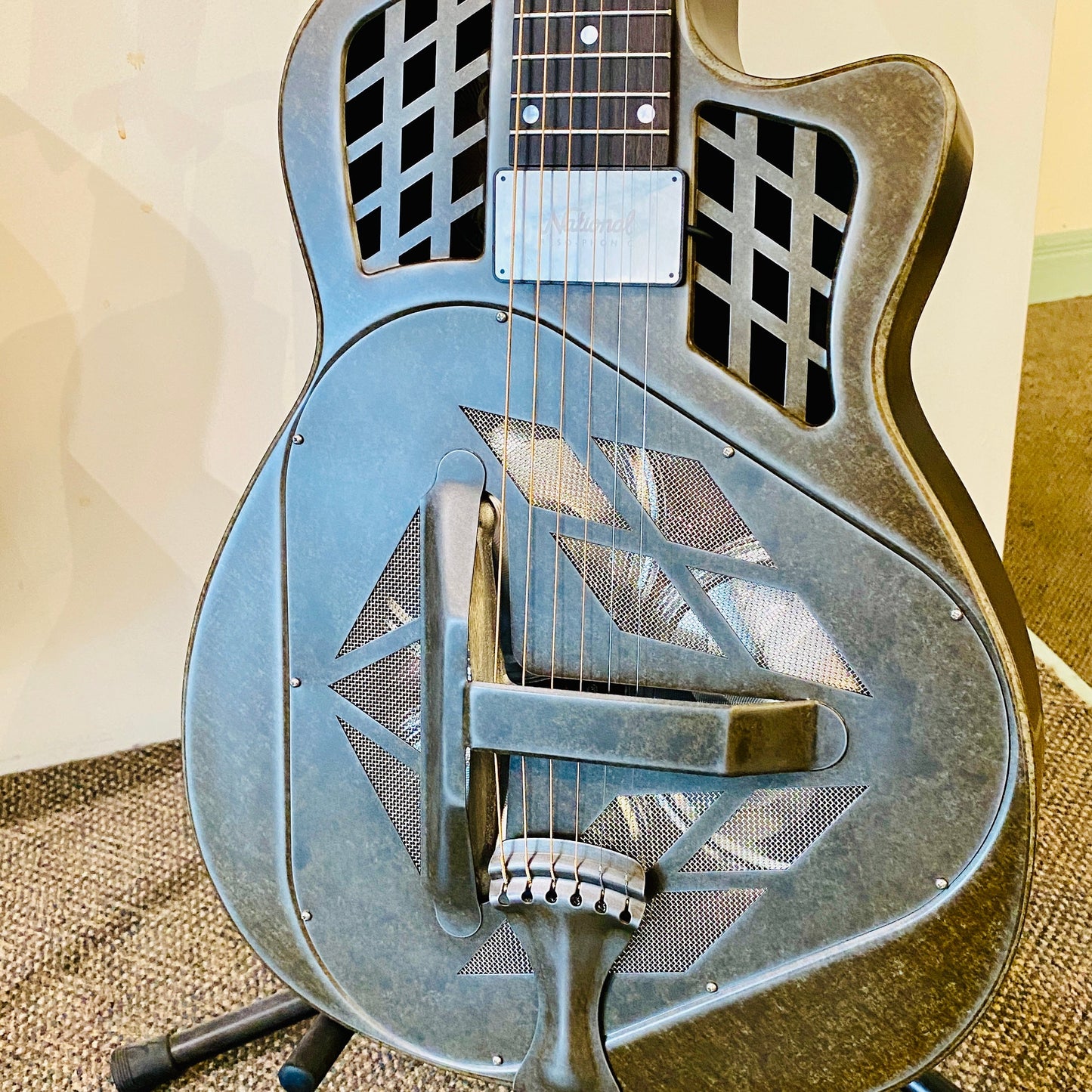 National Resophonic T-14 Cutaway Tricone , Weathered Steel Resophonic Guitar w/pickup