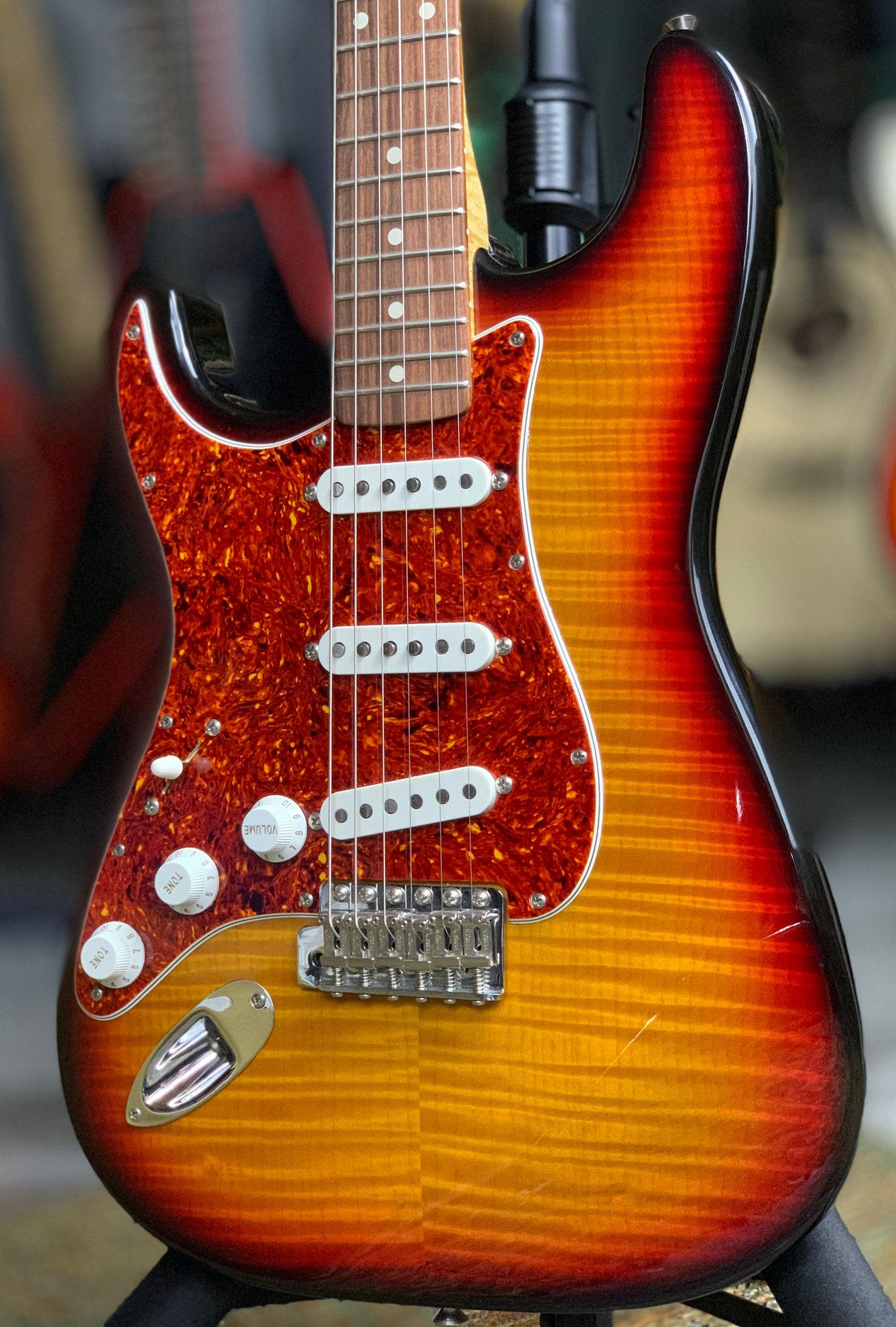 1992 Fender Custom Shop Masterbuilt Flametop Stratocaster | J.W. Black Sunburst Left-Handed strung Righty | One-of-a-Kind!
