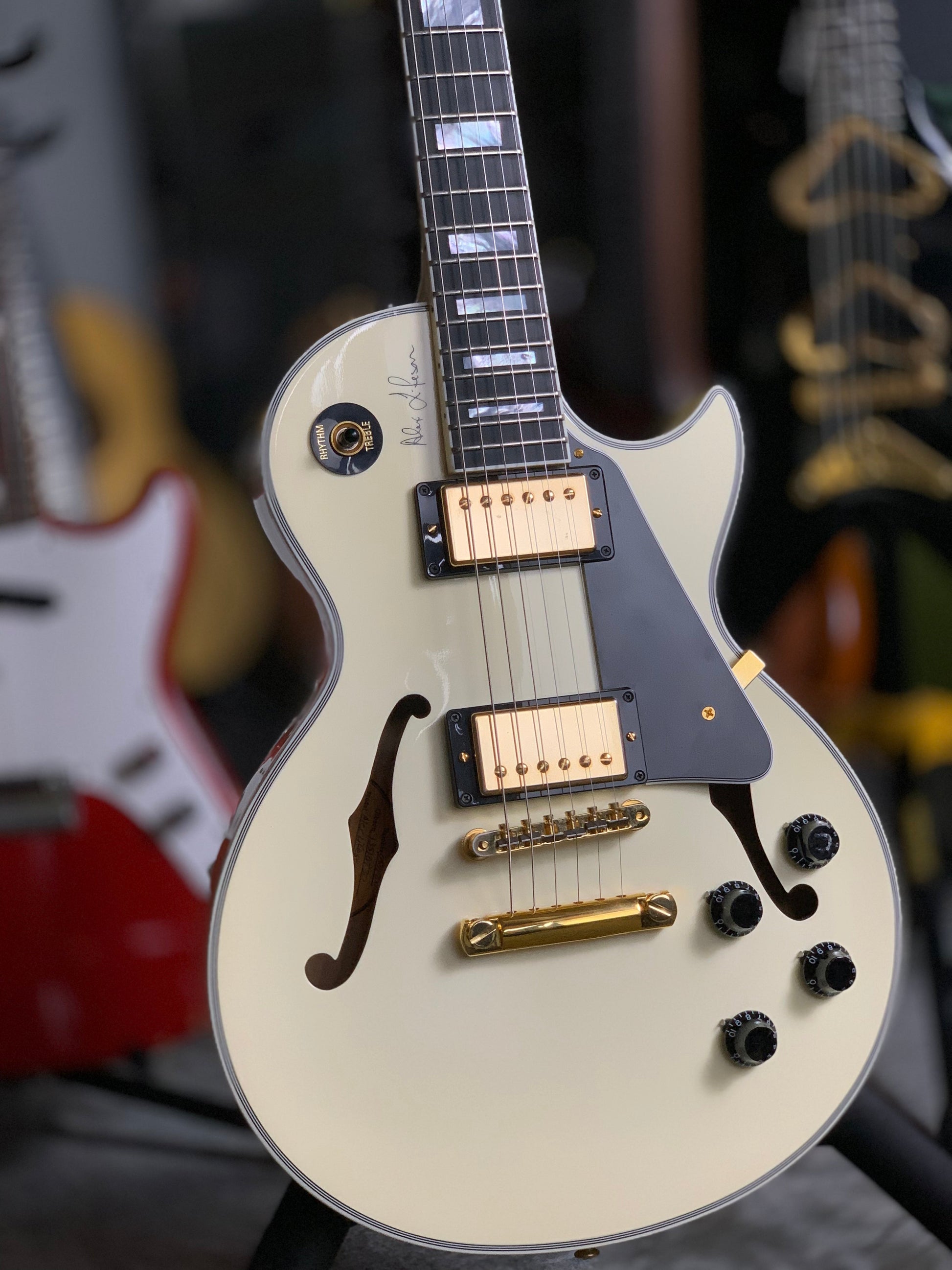 2017 Gibson Memphis Alex Lifeson Rush ES Les Paul Custom White Signature Model