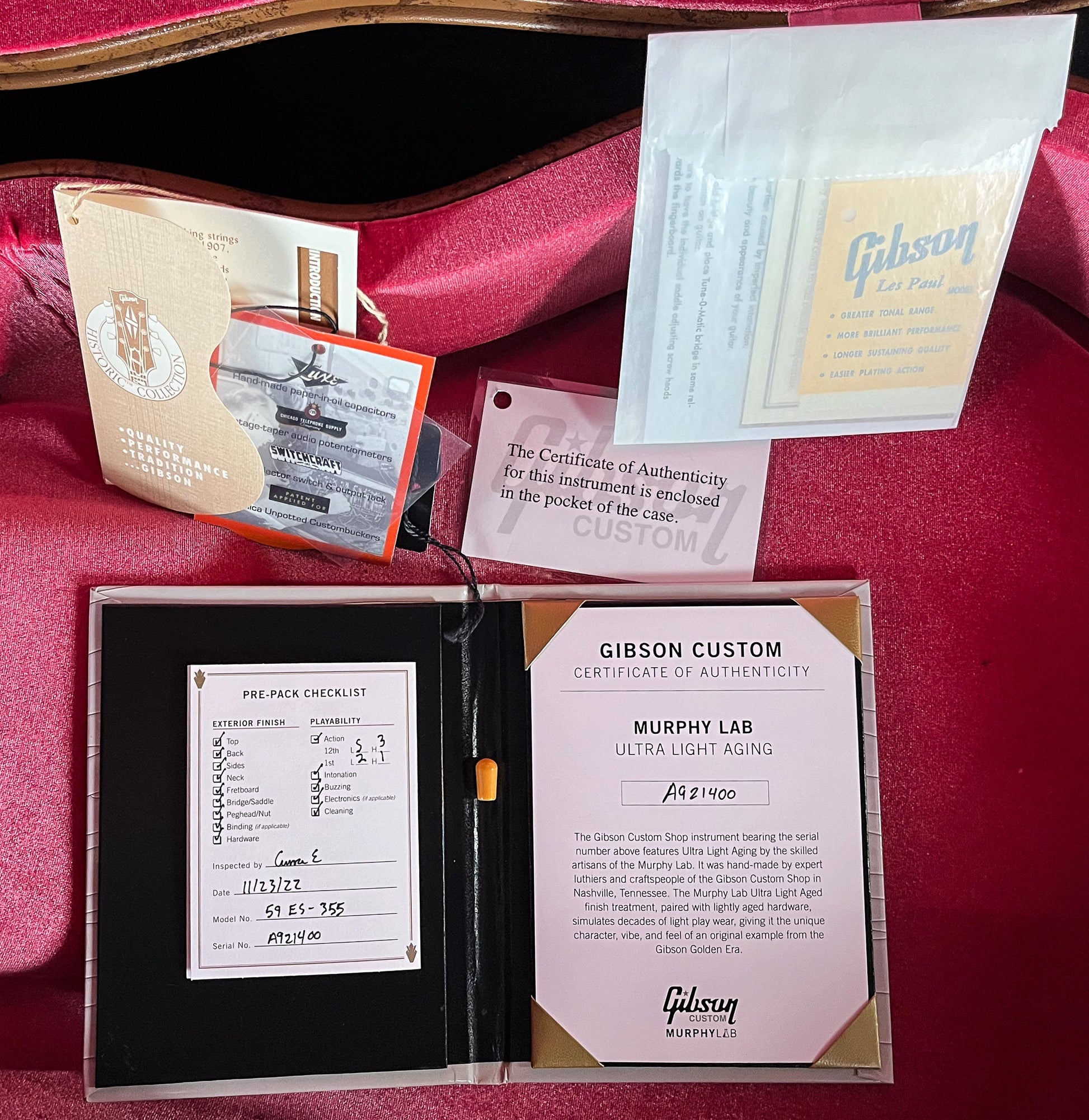 Gibson Custom Shop 1959 ES-355 Reissue Stop Bar Murphy Lab Ultra Light Aged Ebony