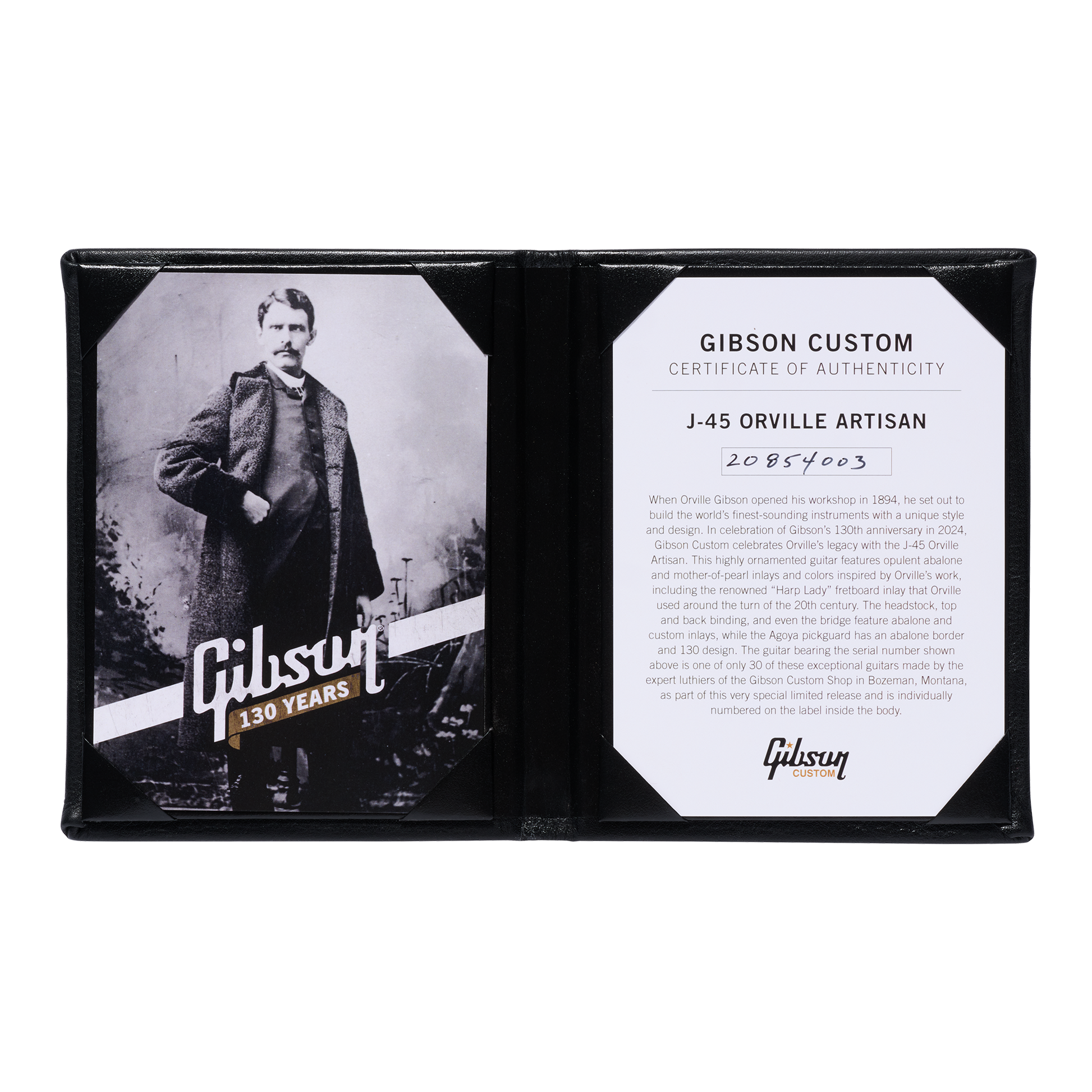 Gibson Custom J-45 Orville Artisan 130th Anniversary Limited Edition, Ebony, Exclusive