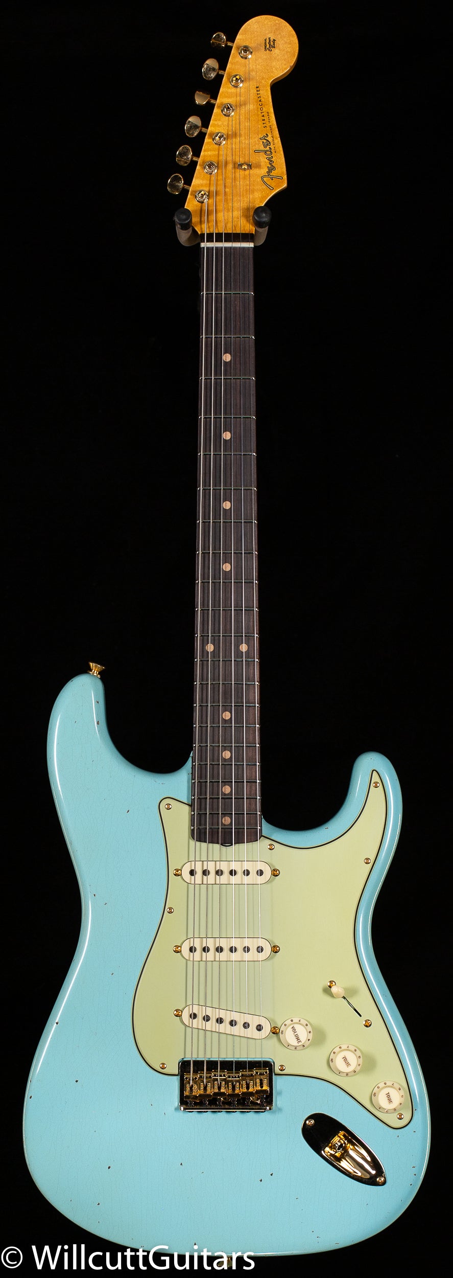 Fender Custom Shop LTD 1959 Stratocaster Hardtail Journeyman Relic Faded Aged Daphne Blue Gold Hardware (227)