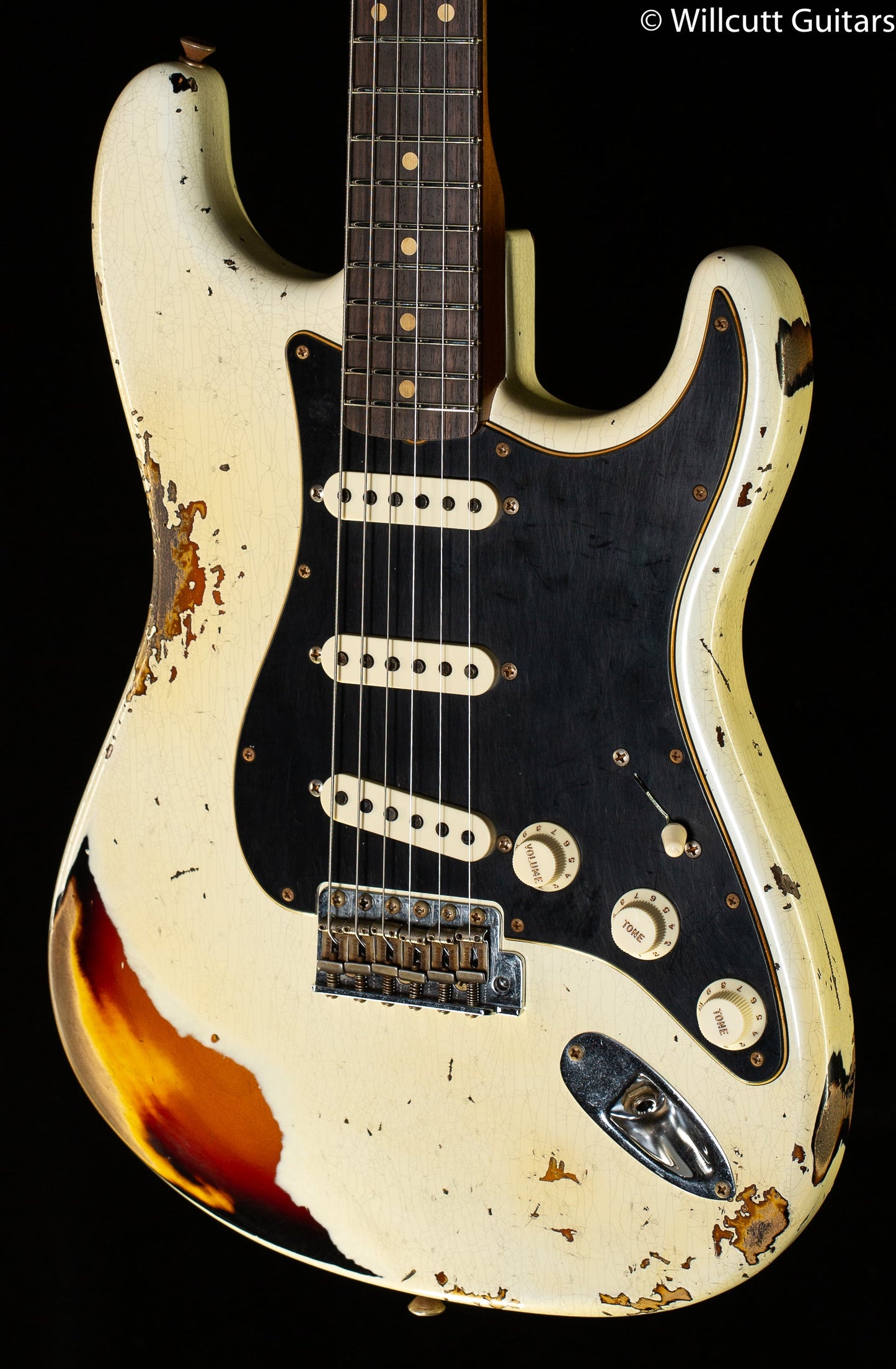 Fender Custom Shop LTD Dual-Mag II Strat Heavy Relic Aged Olympic White over 3-Tone Burst