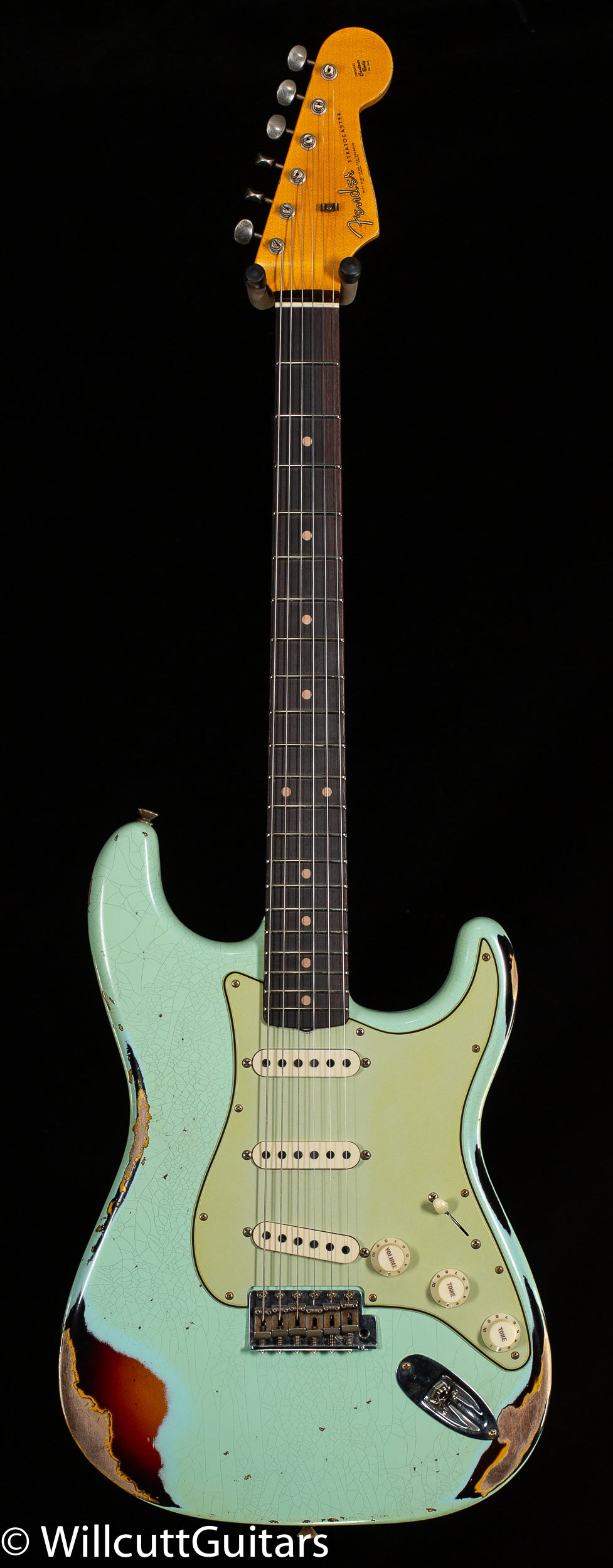 Fender Custom Shop 1962 Stratocaster Heavy Relic Faded Aged Surf Green over 3-Color Sunburst (854)