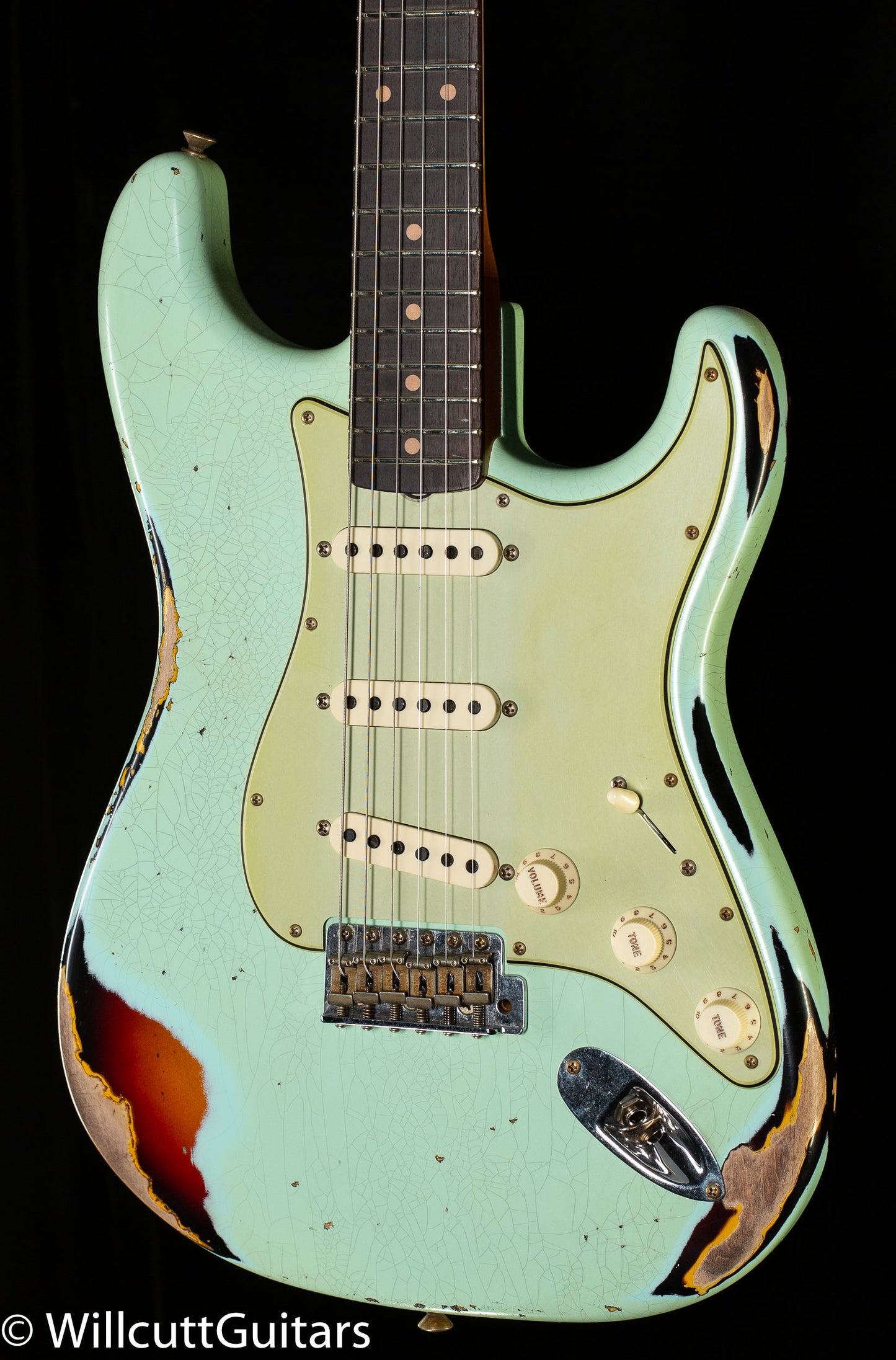 Fender Custom Shop 1962 Stratocaster Heavy Relic Faded Aged Surf Green over 3-Color Sunburst (854)