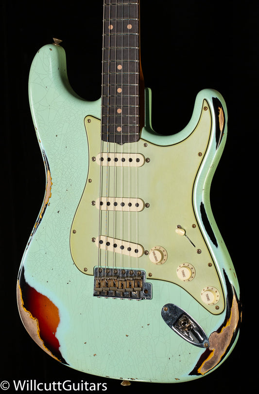 Fender Custom Shop 1962 Stratocaster Heavy Relic Faded Aged Surf Green over 3-Color Sunburst (854)