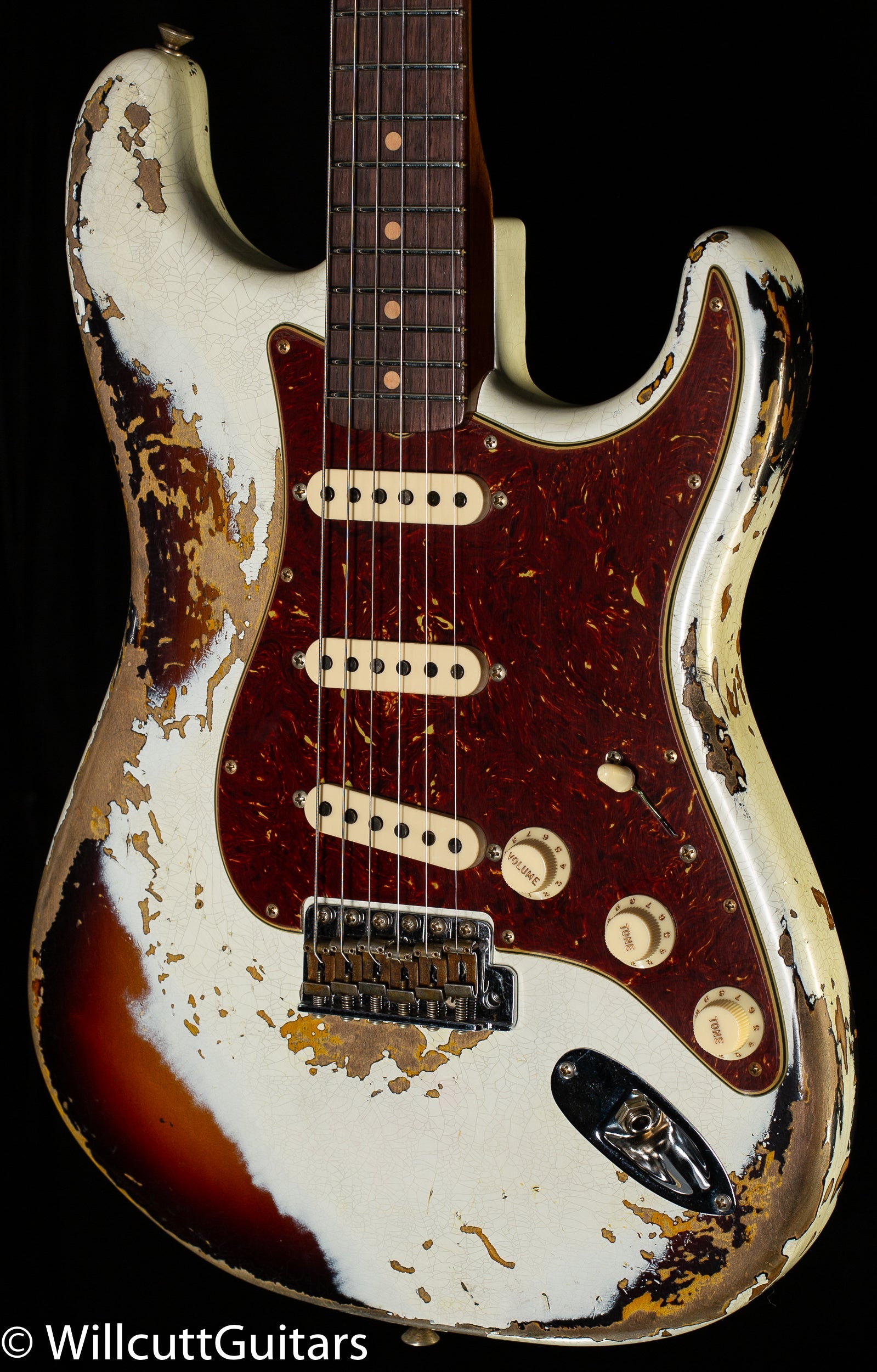 Fender Custom Shop Roasted 1960 Stratocaster Heavy Relic Aged Olympic White over 3-Color Sunburst (869)