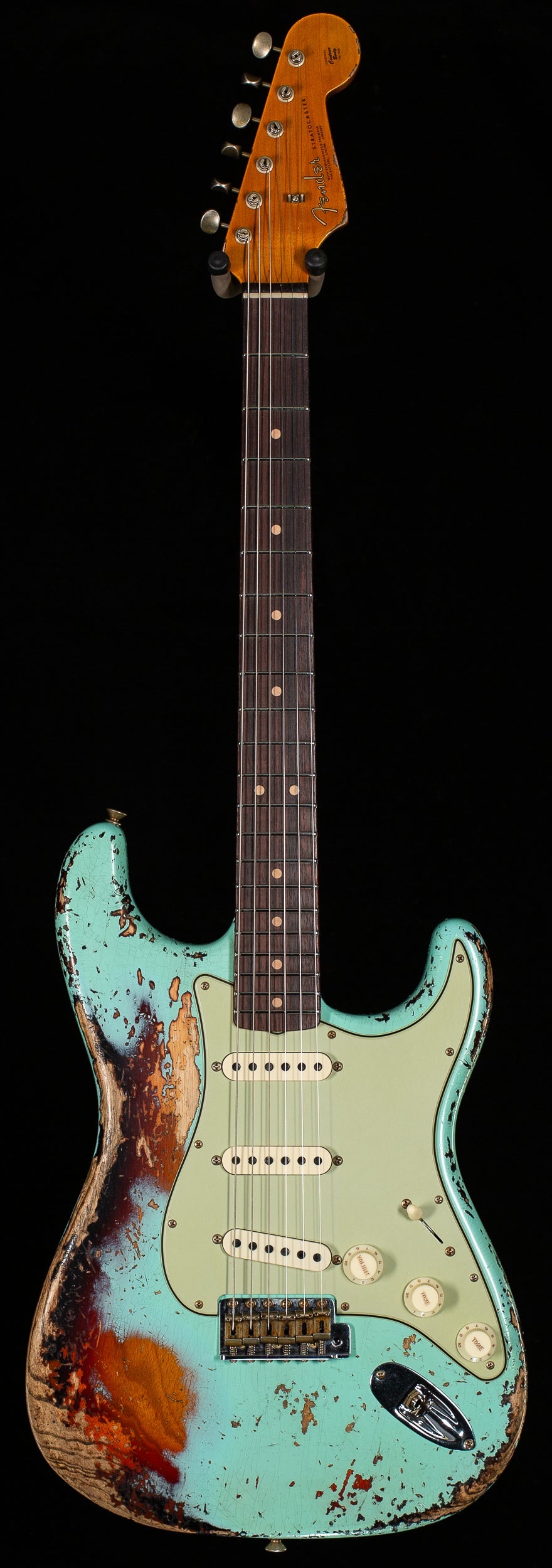Fender Custom Shop 1963 Stratocaster Super Heavy Relic Super Faded Aged Surf Green over 3-Color Sunburst (487)