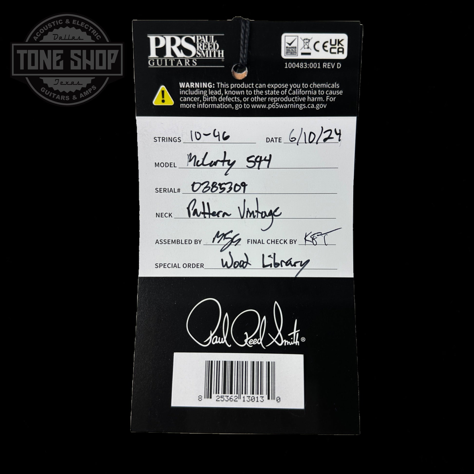 PRS Wood Library McCarty 594 10-top Quilt Faded Whale Blue Smokeburst w/case