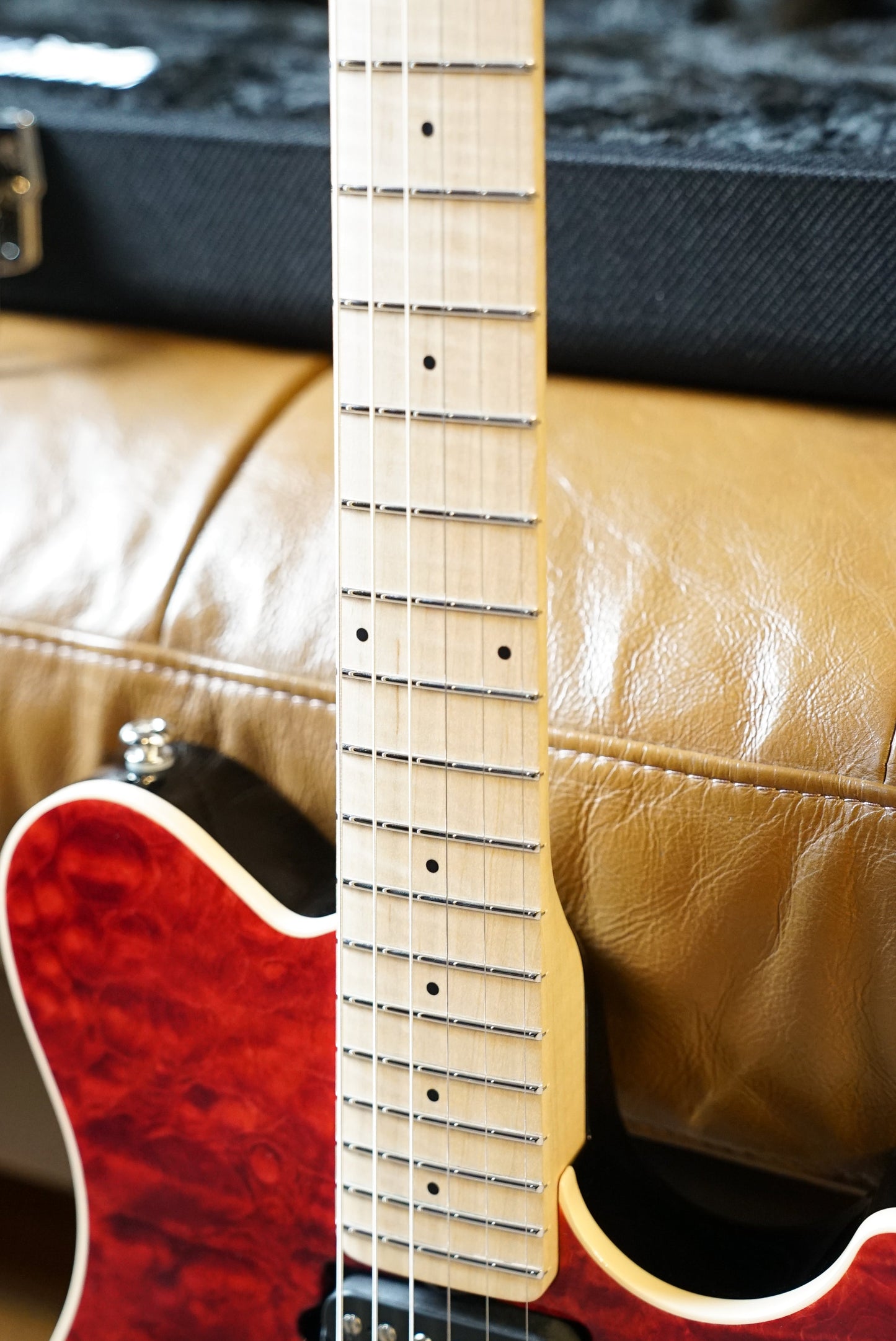 Music Man 30th Anniversary Axis - Translucent Red Quilt Top/Black Red Sparkle Back - Figured Maple Neck/Matching Headstock