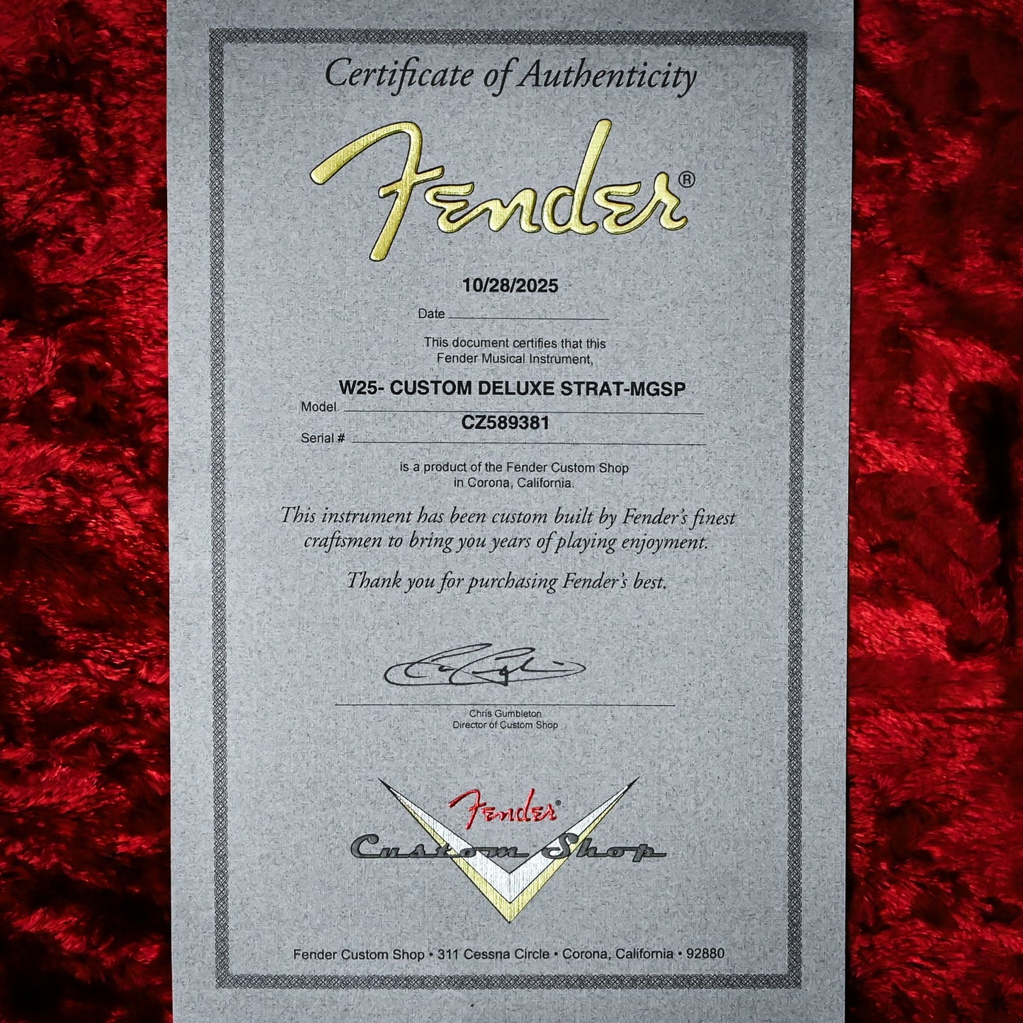 Fender Custom Shop Limited Edition Custom Deluxe Stratocaster NOS- Magenta Sparkle 2025 (CZ589381)
