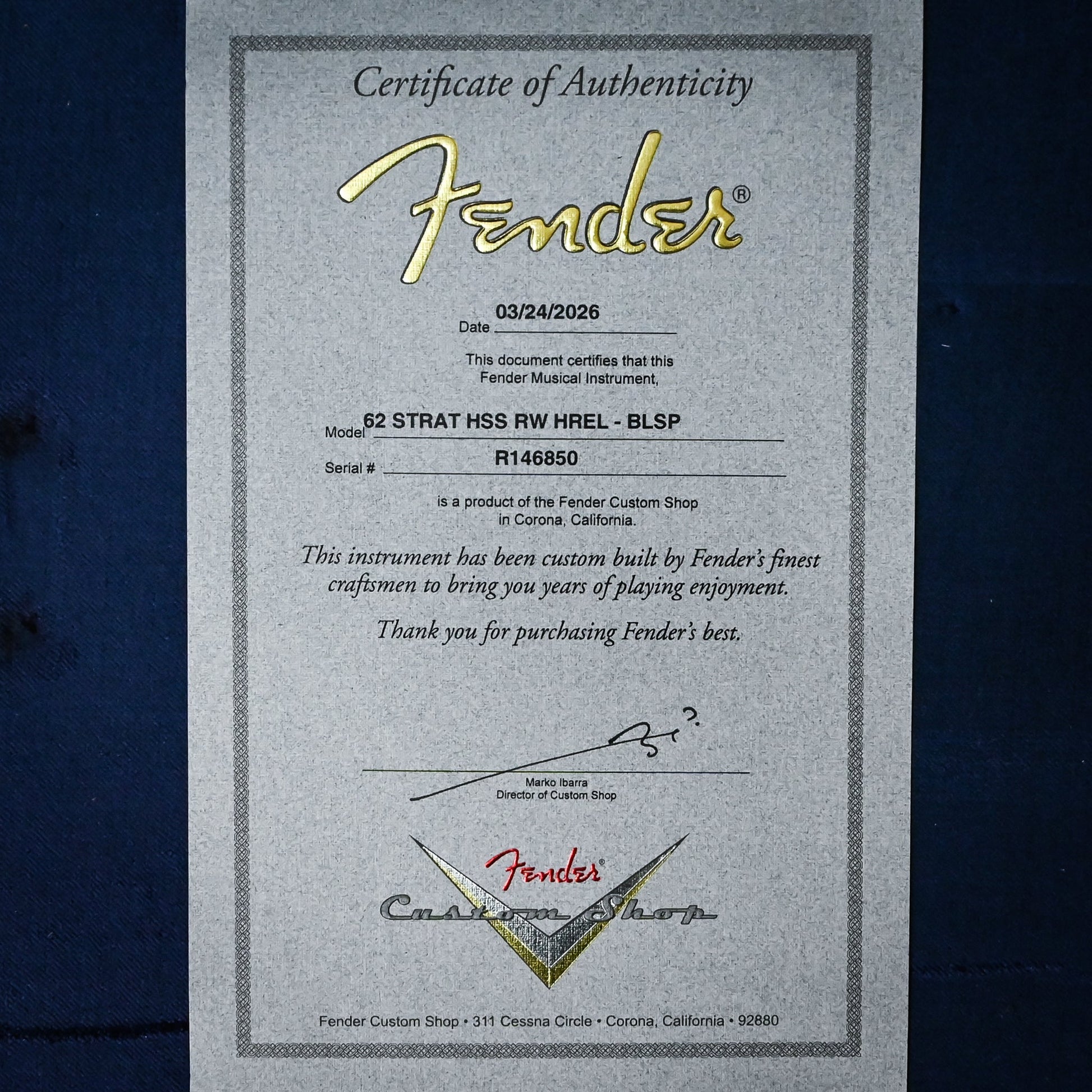 Fender Custom Shop '62 Stratocaster HSS Heavy Relic- Blue Sparkle 2026 (R146850)