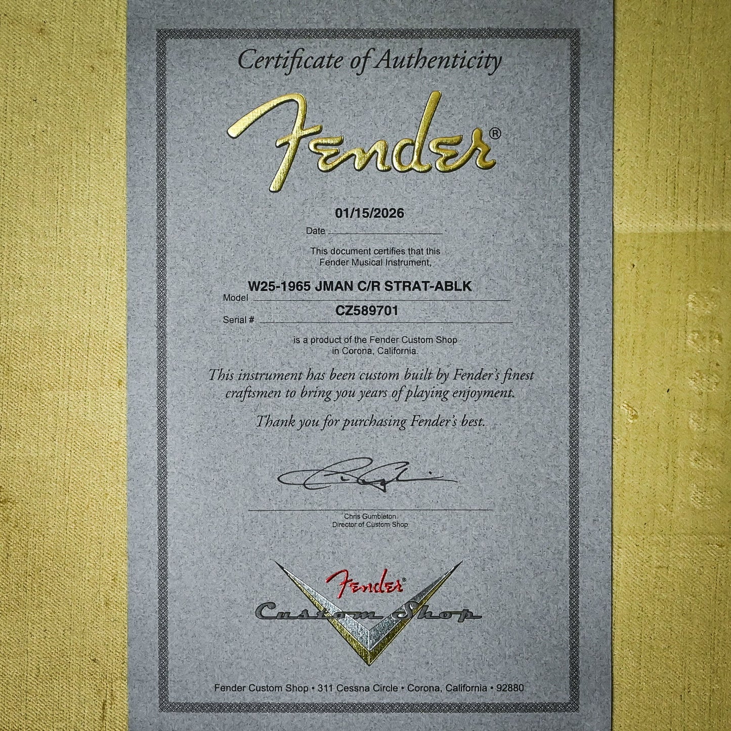Fender Custom Shop NAMM 2025 Limited Edition 1965 Compound Radius Stratocaster Journeyman w/ Closet Classic Hardware- Aged Black 2026 (CZ589701)