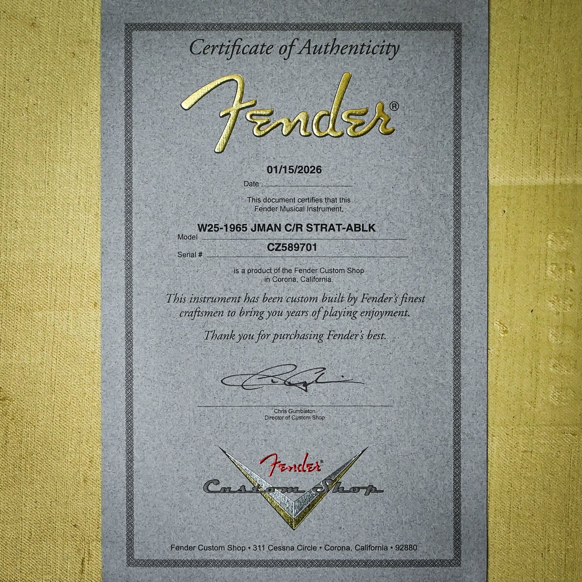 Fender Custom Shop NAMM 2025 Limited Edition 1965 Compound Radius Stratocaster Journeyman w/ Closet Classic Hardware- Aged Black 2026 (CZ589701)