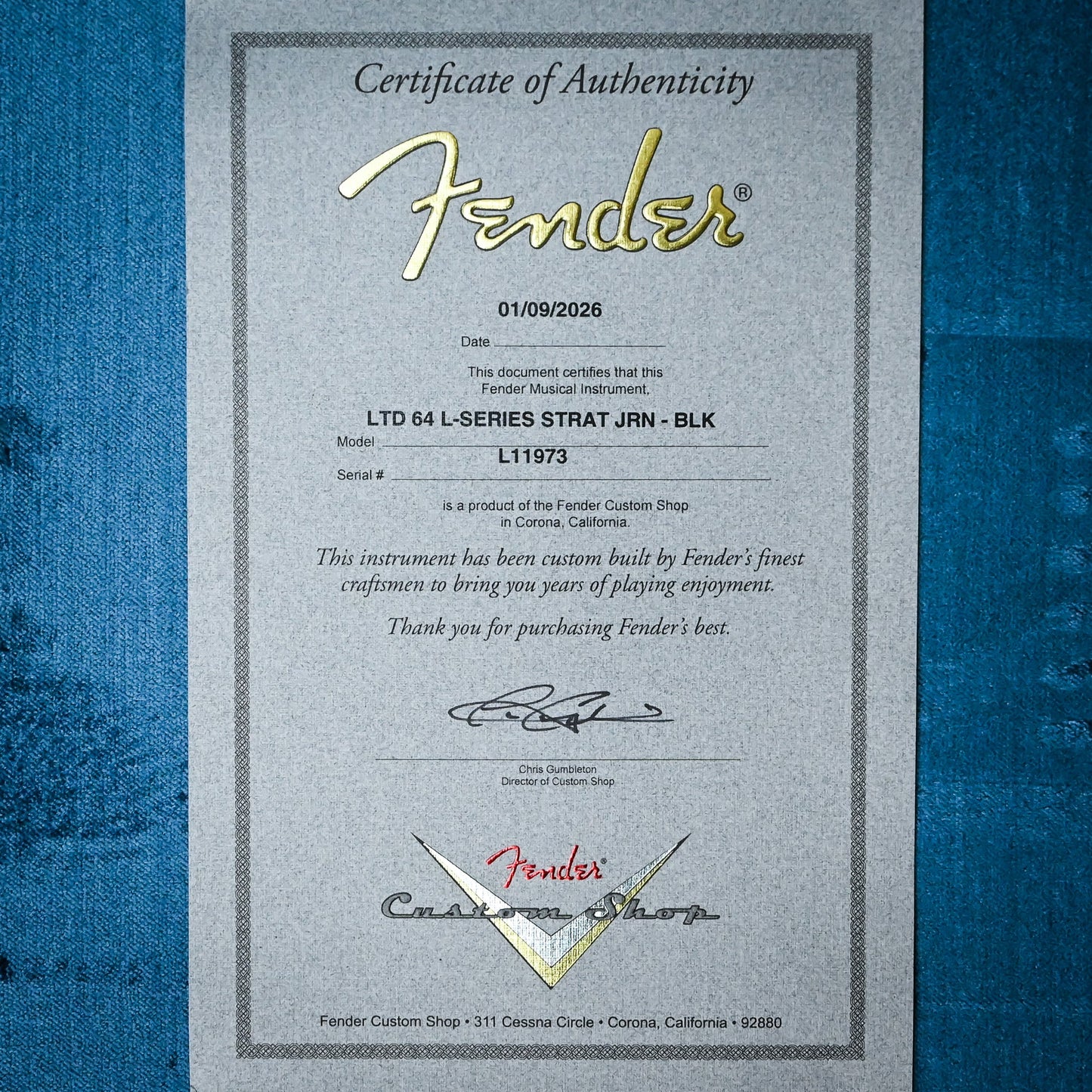Fender Custom Shop Limited Edition 64 L-Series Stratocaster Journeyman- Black 2026 (L11973)