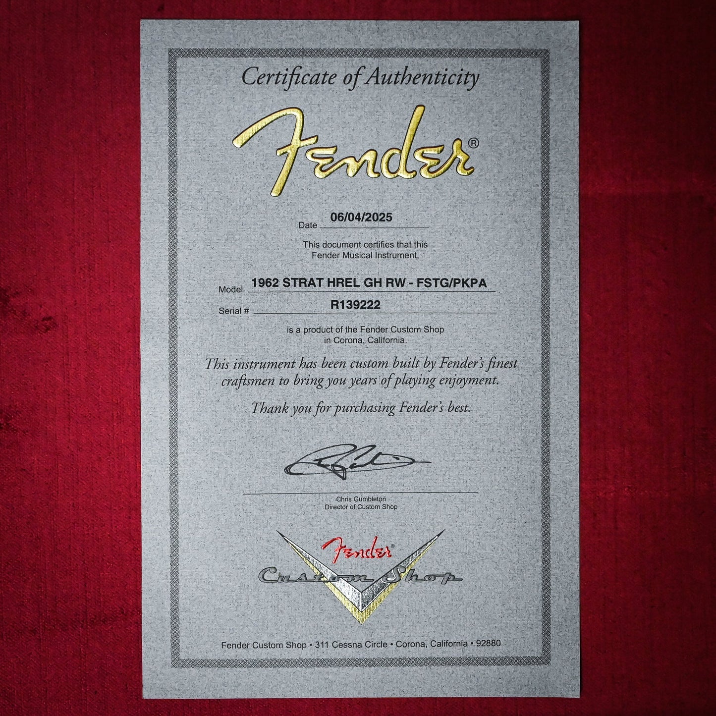 Fender Custom Shop 1962 Stratocaster w/ Gold Hardware Heavy Relic- Frost Gold/ Pink Paisley 2025 (R139222)