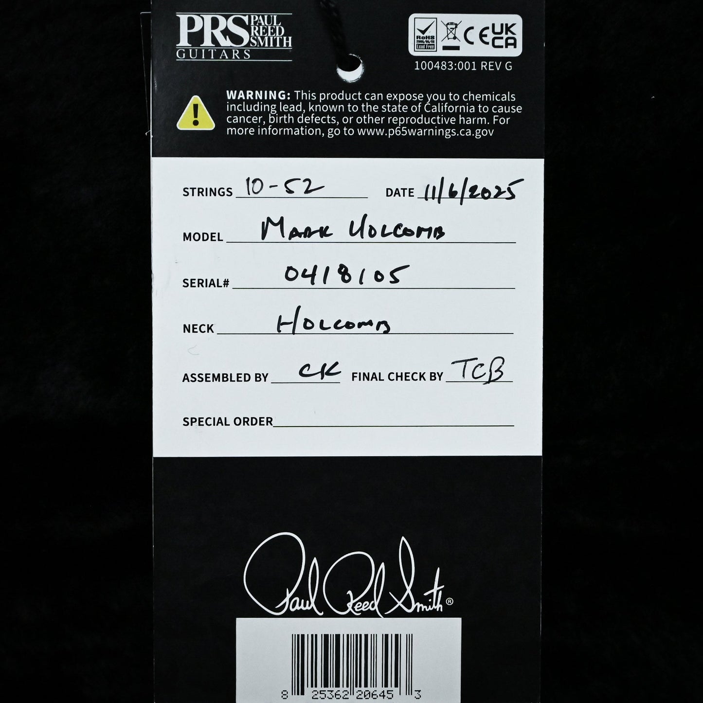 PRS Mark Holcomb Signature Electric Guitar- Holcomb Wraparound Burst 2025 (0418105)